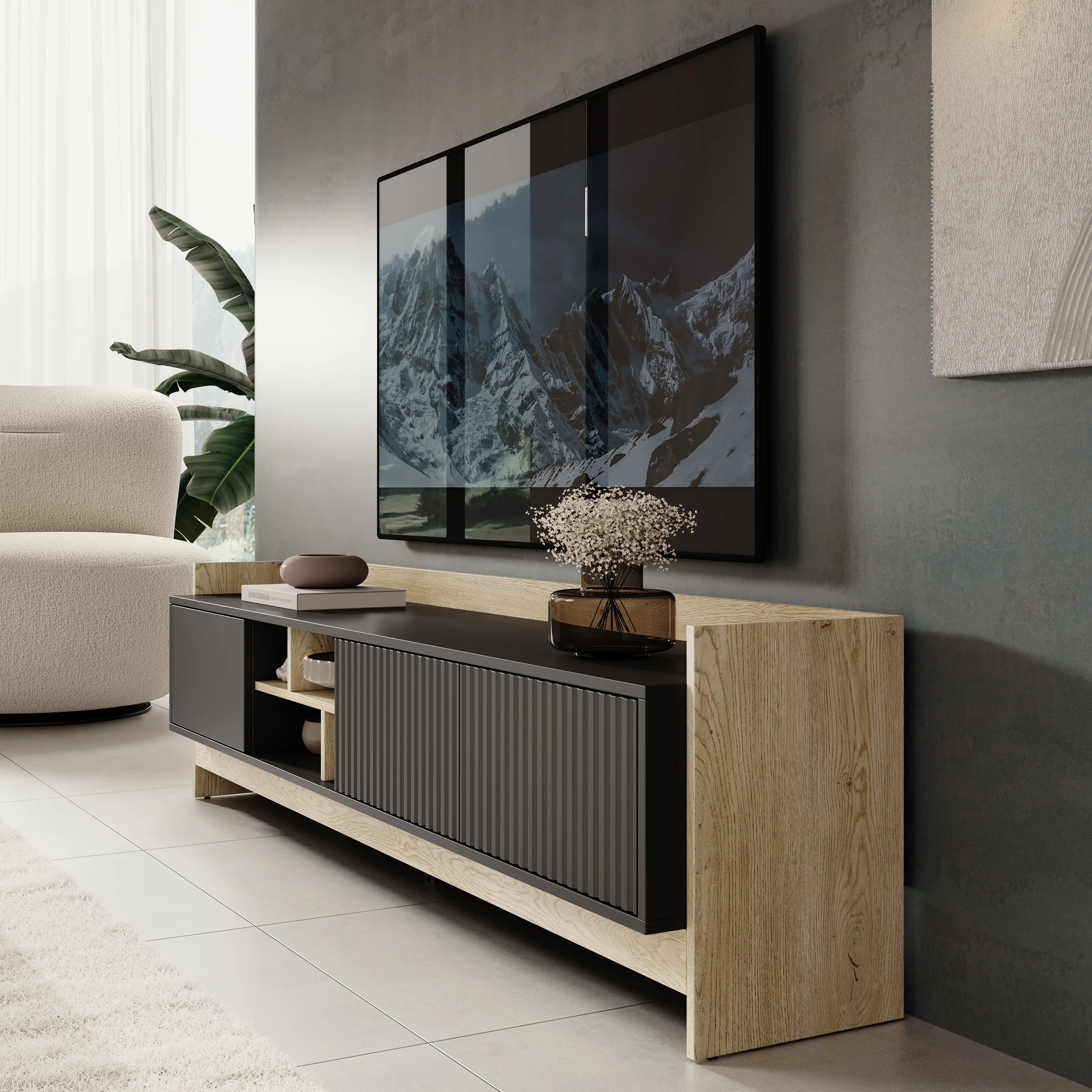 Benz - TV-Meubel - Zwart - 190x38x51 cm - Image 4