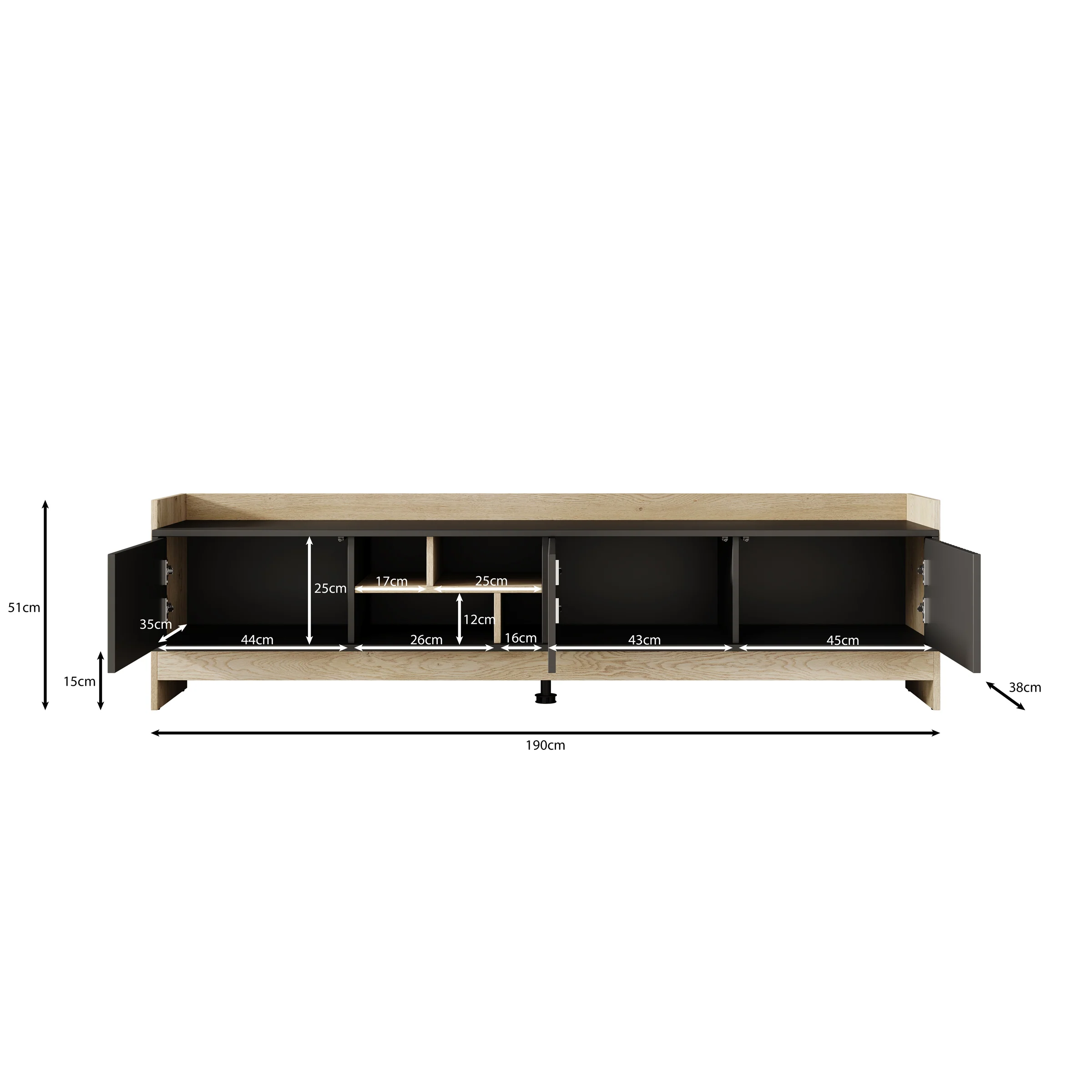 Benz - TV-Meubel - Zwart - 190x38x51 cm - Image 5