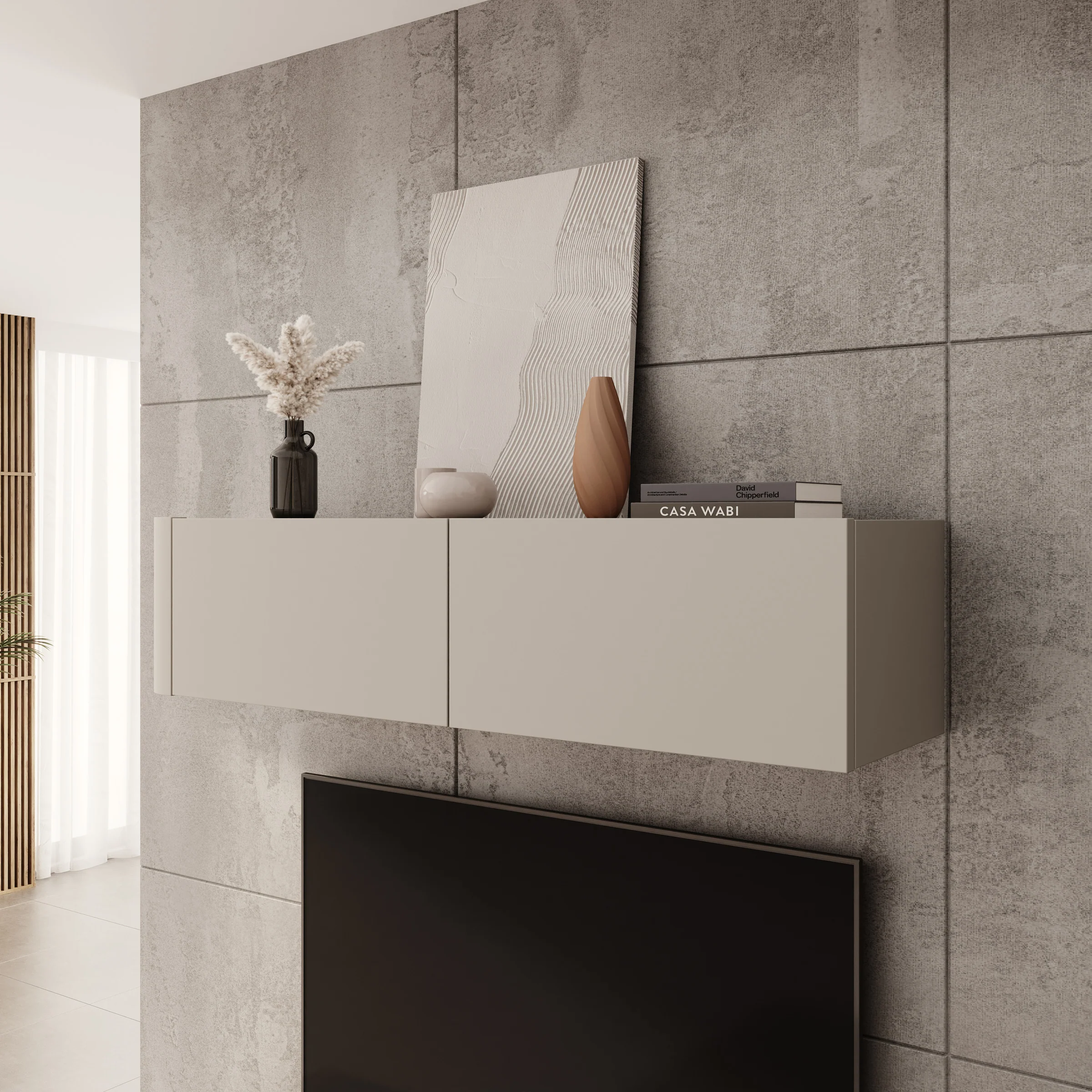 Bijou - Wandkast - Beige - 129x34x30 cm