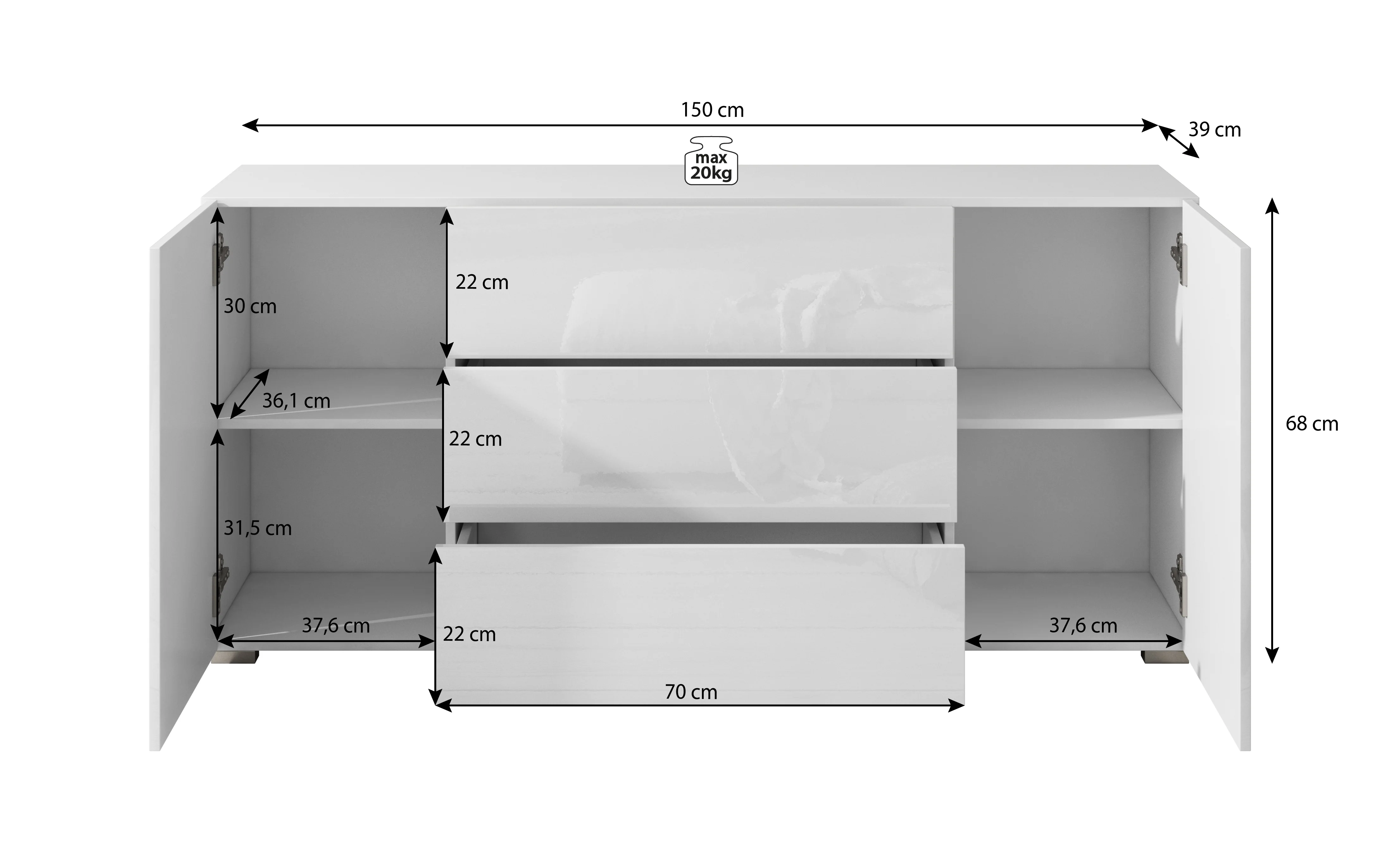 Bonzo - Dressoir - Wit - 150x39x68 cm - Image 5