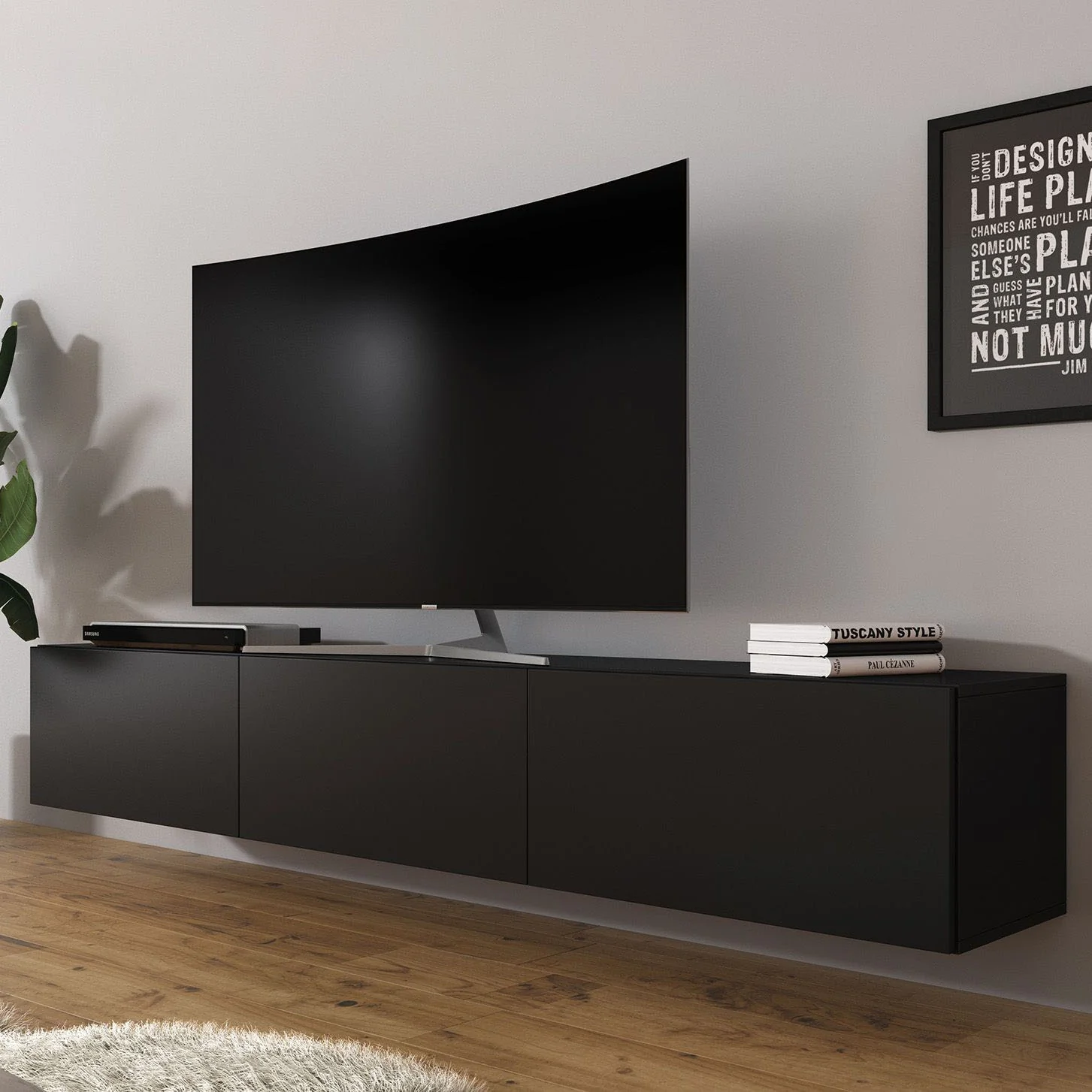 Bonzo - TV-Meubel - Mat zwart - 180x33x30 cm