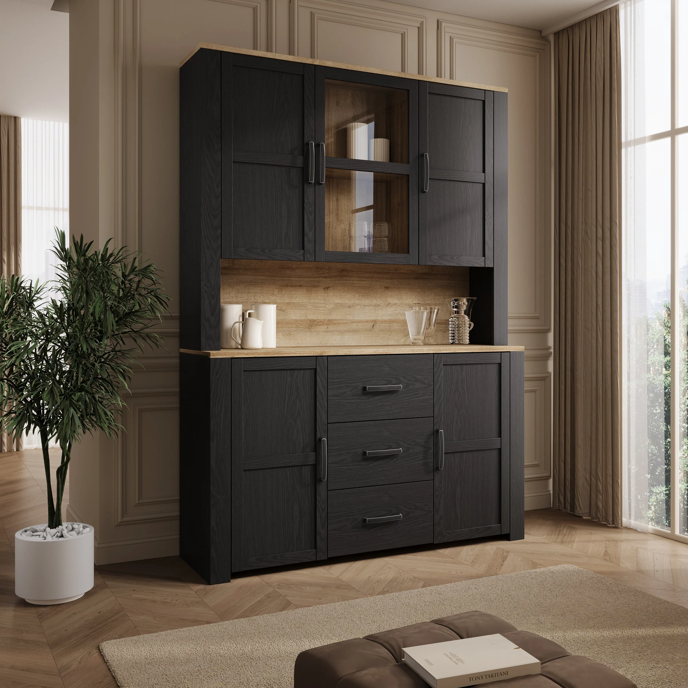 Borello - Buffetkast - Zwart - 146x42x205 cm