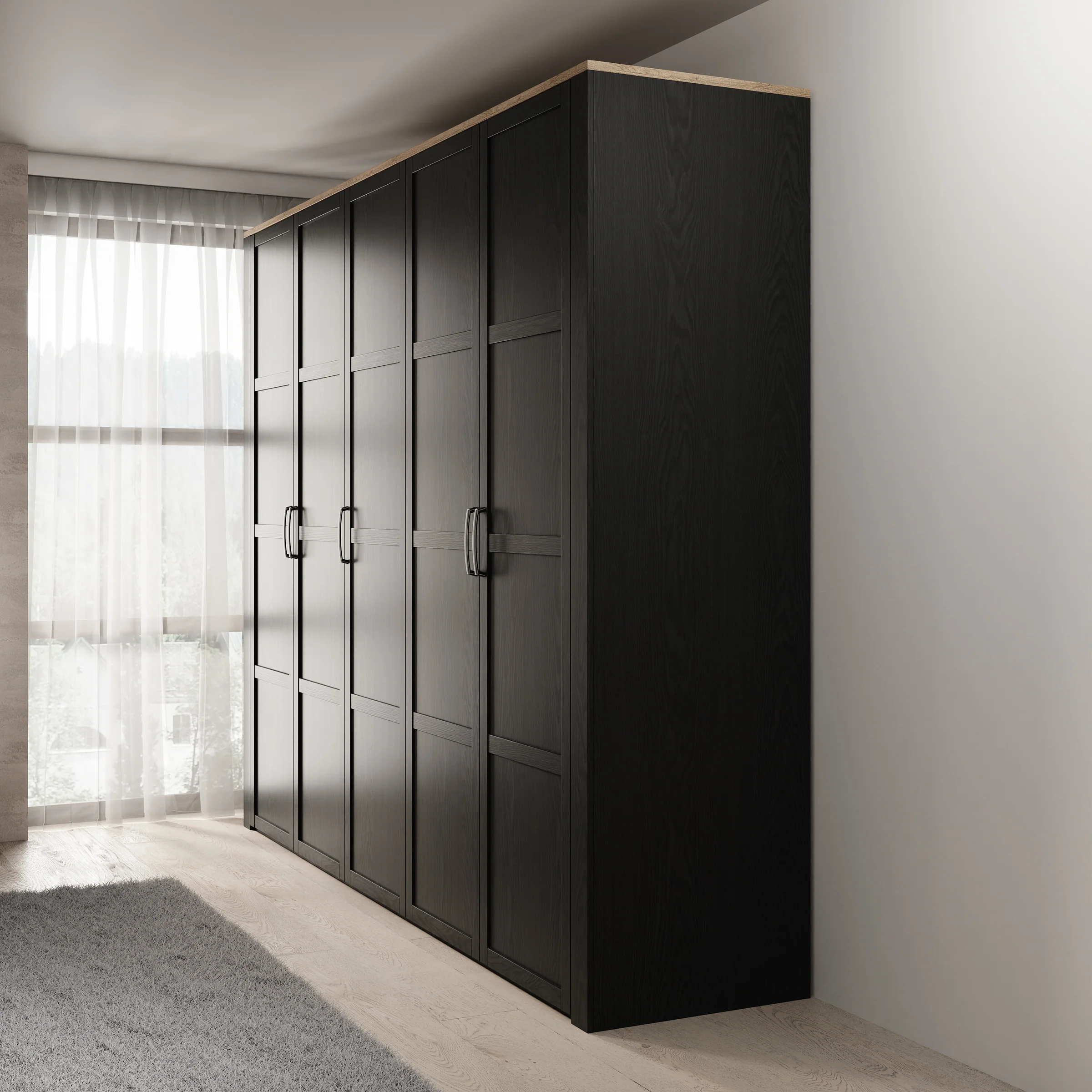 Borello - Kledingkast 5 deurs - Zwart - 266x60x214 cm - Image 4