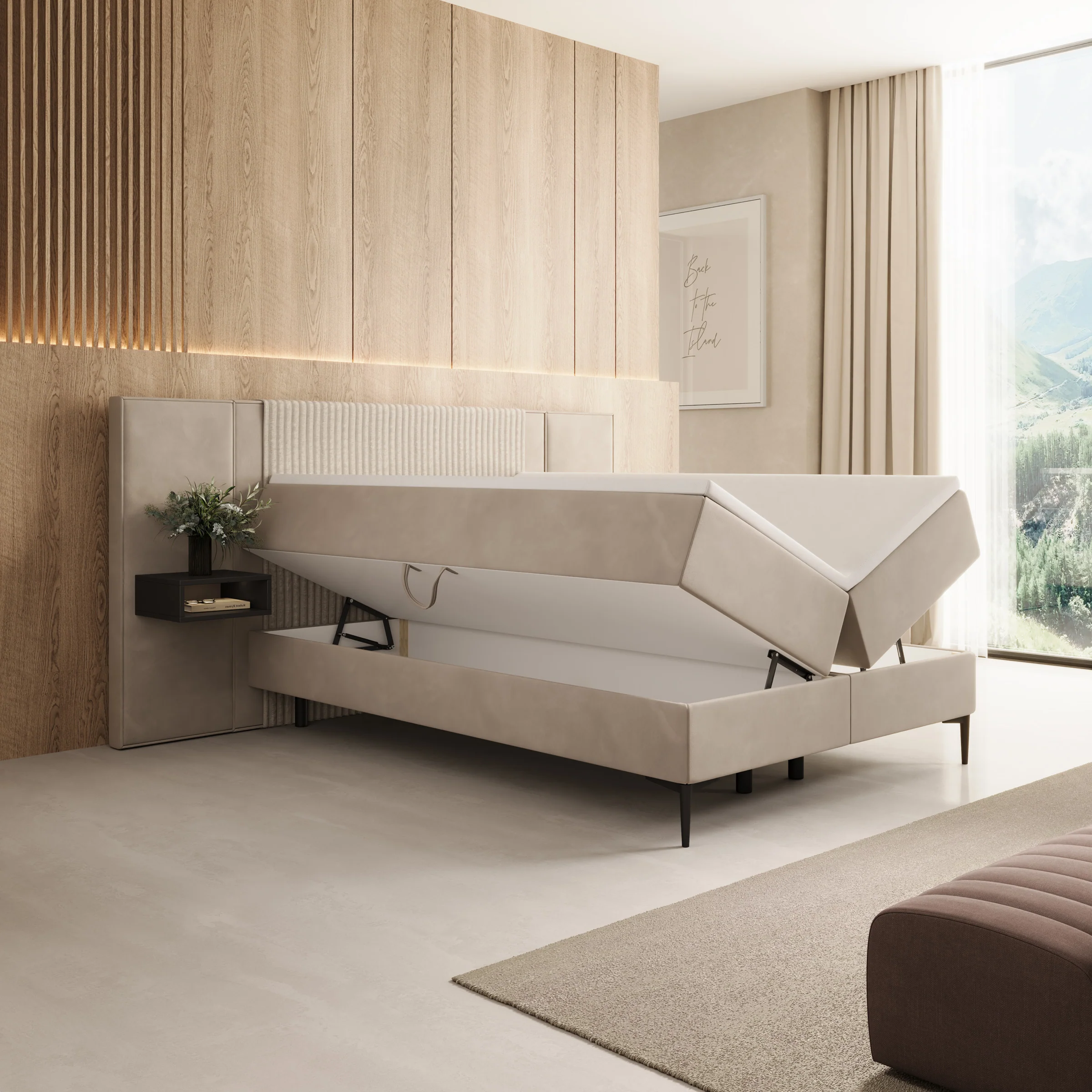 Boyd - Boxspring met nachtkastjes en LED - Velvet beige - 140x200 cm - Image 2