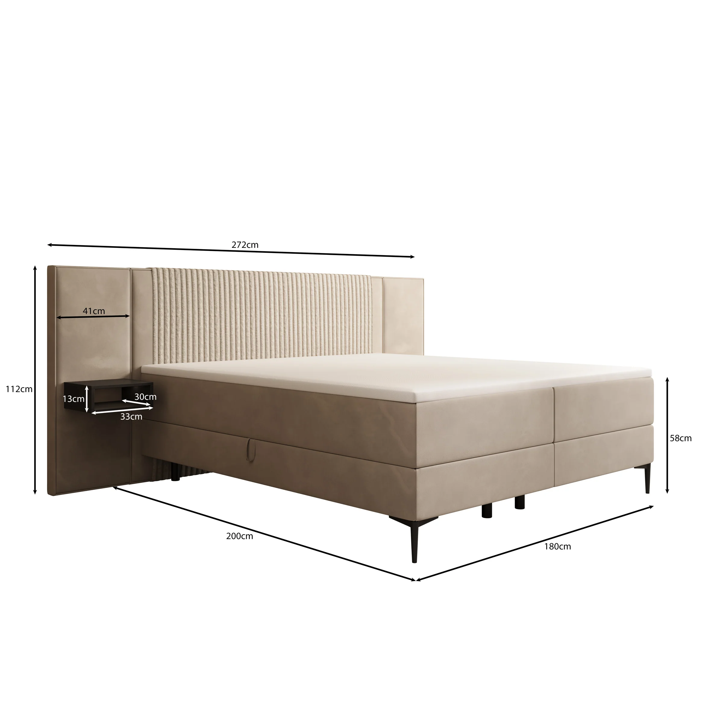 Boyd - Boxspring met nachtkastjes en LED - Velvet beige - 180x200 cm - Image 4