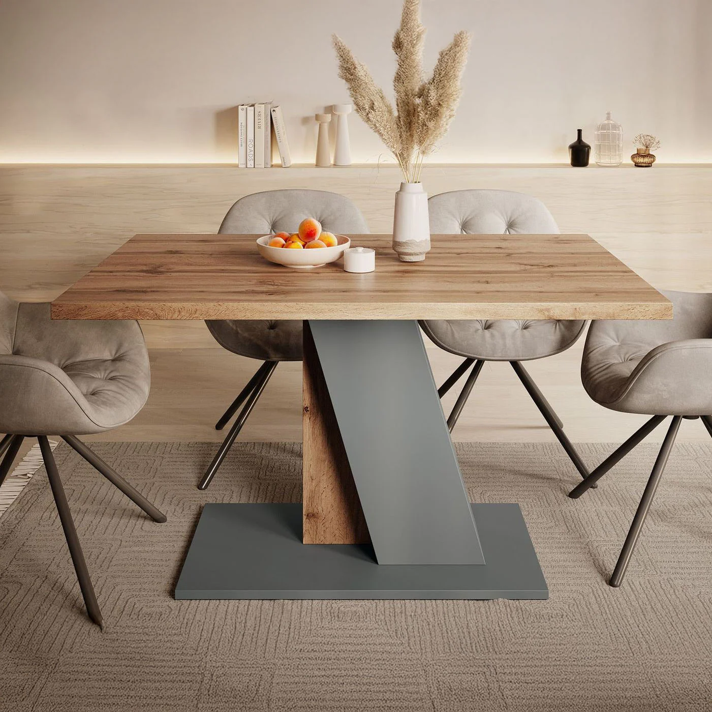 Brand - Eetkamertafel - Eiken/grijs - 138x90x76 cm - Image 2