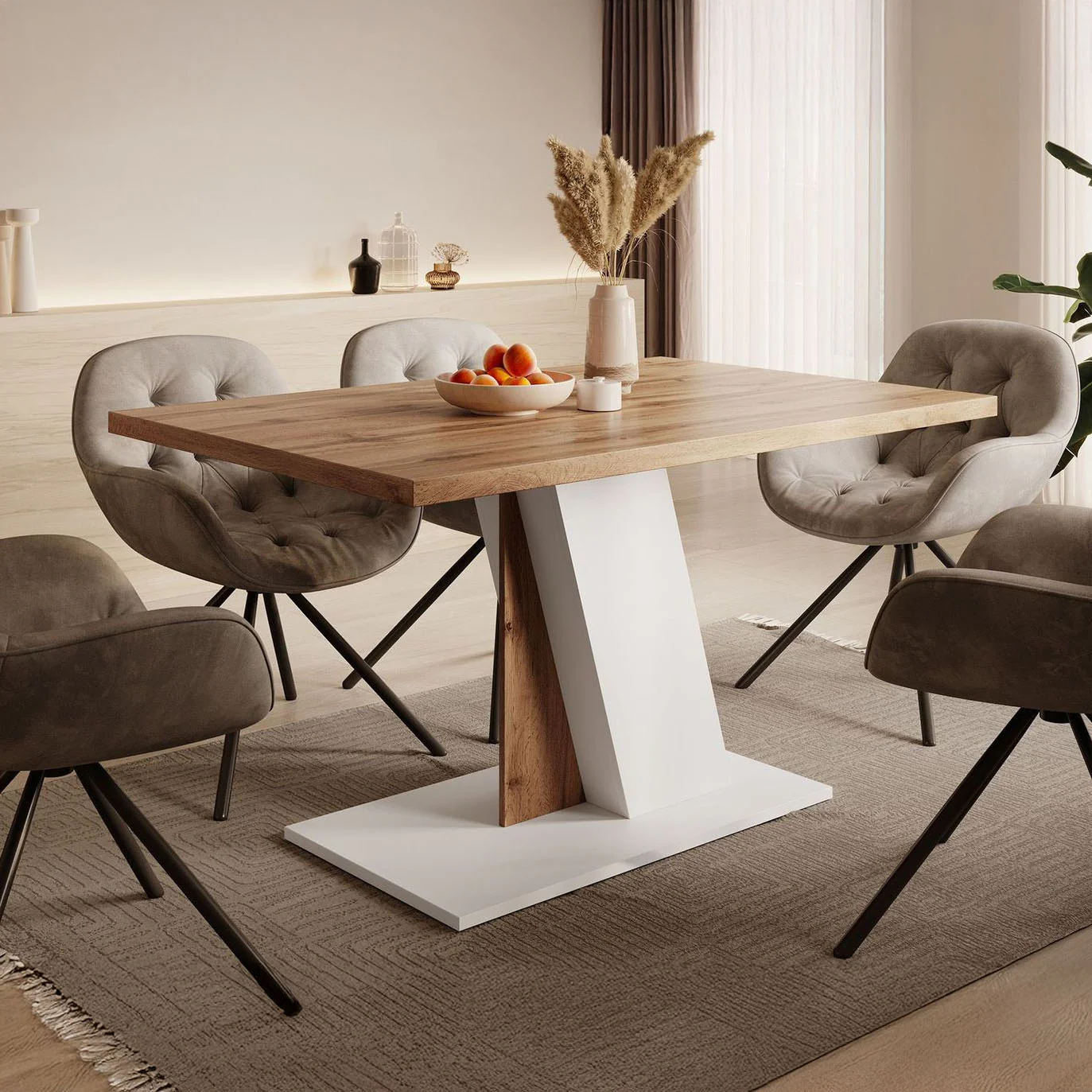 Brand - Eetkamertafel - Eiken/wit - 138x90x76 cm