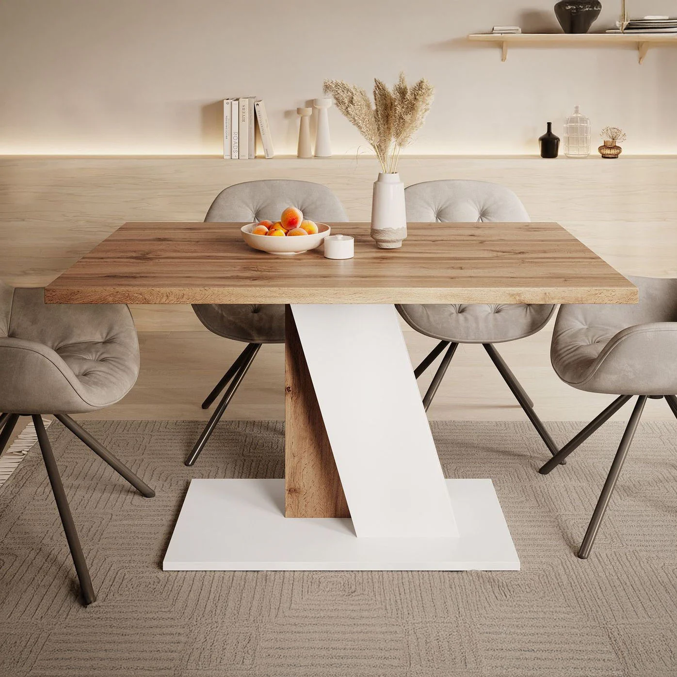 Brand - Eetkamertafel - Eiken/wit - 138x90x76 cm - Image 2