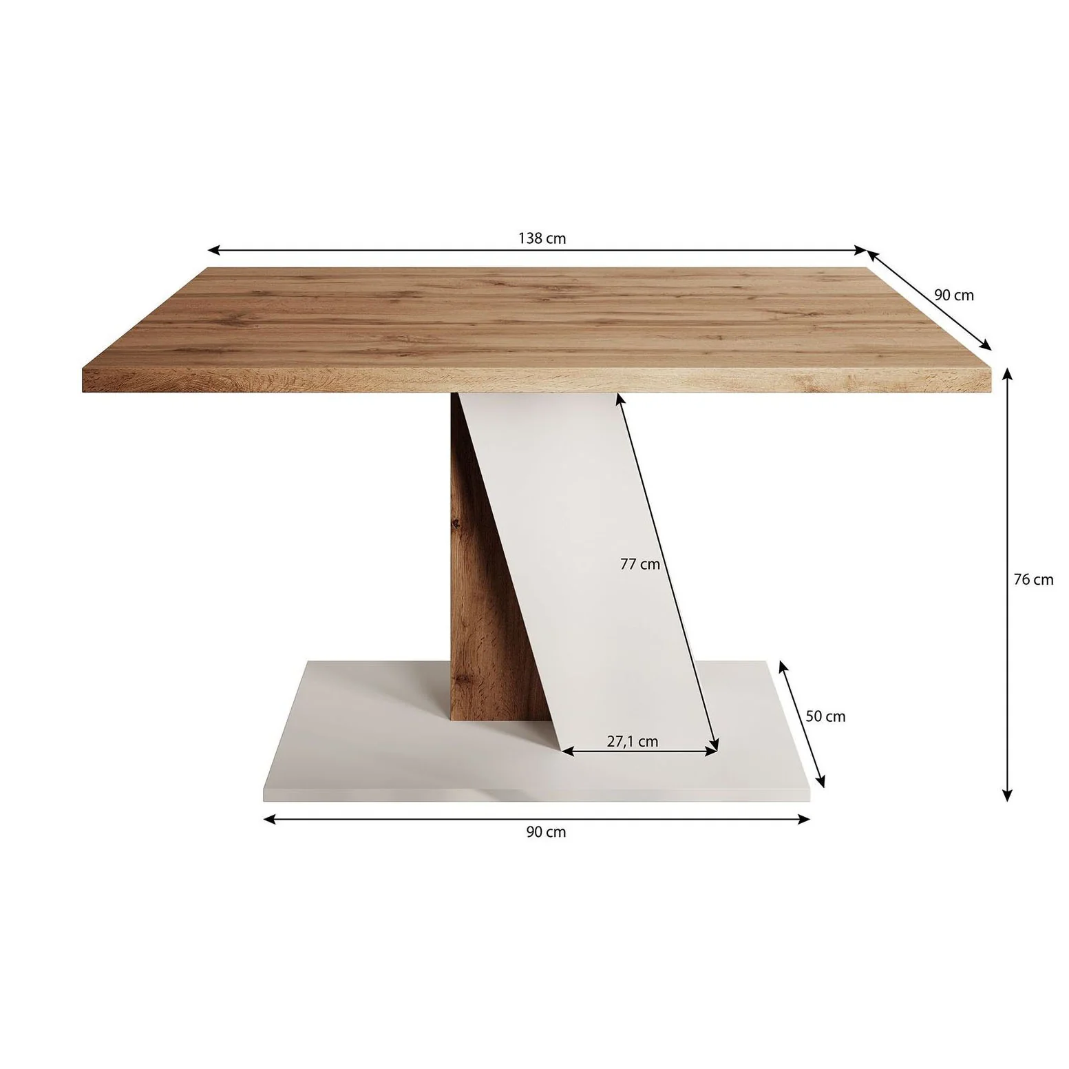 Brand - Eetkamertafel - Eiken/wit - 138x90x76 cm - Image 3