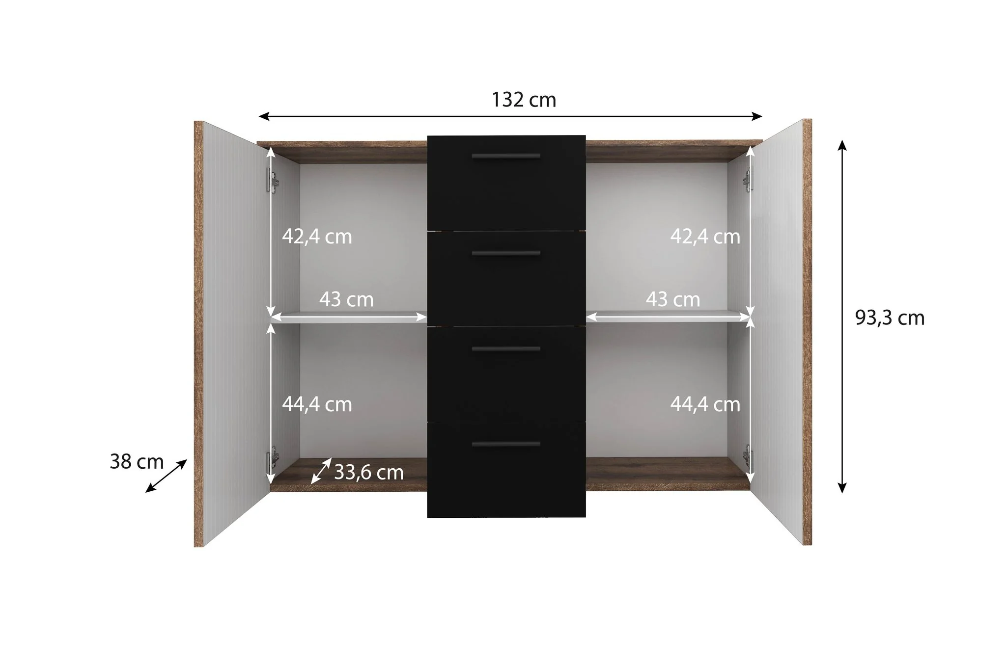 Brown - Dressoir - Zwart/eiken - 132x38x93 cm - Image 5