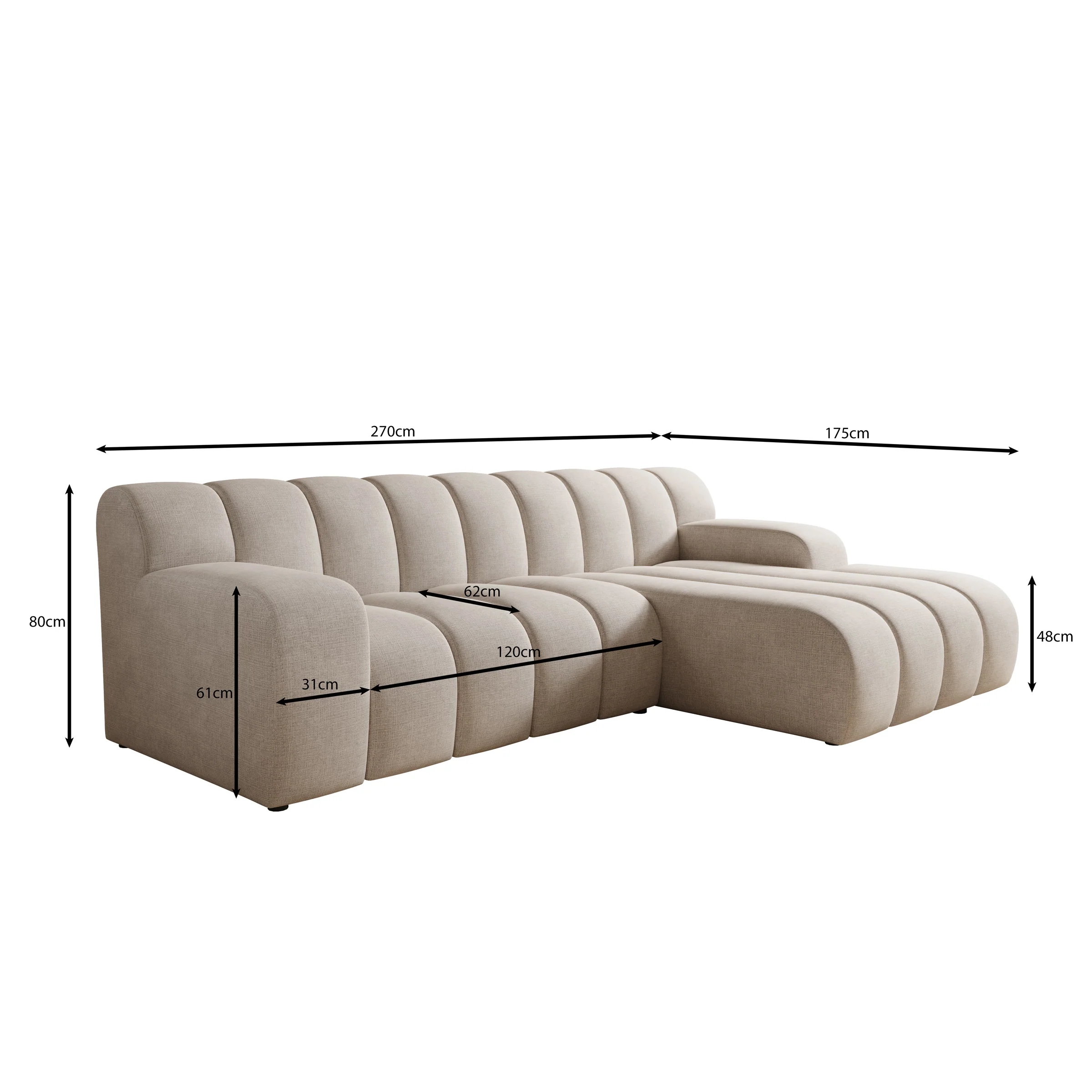 Brunello - Hoekbank 3-zits met chaise longue - Stof zwart - Rechts - Image 4