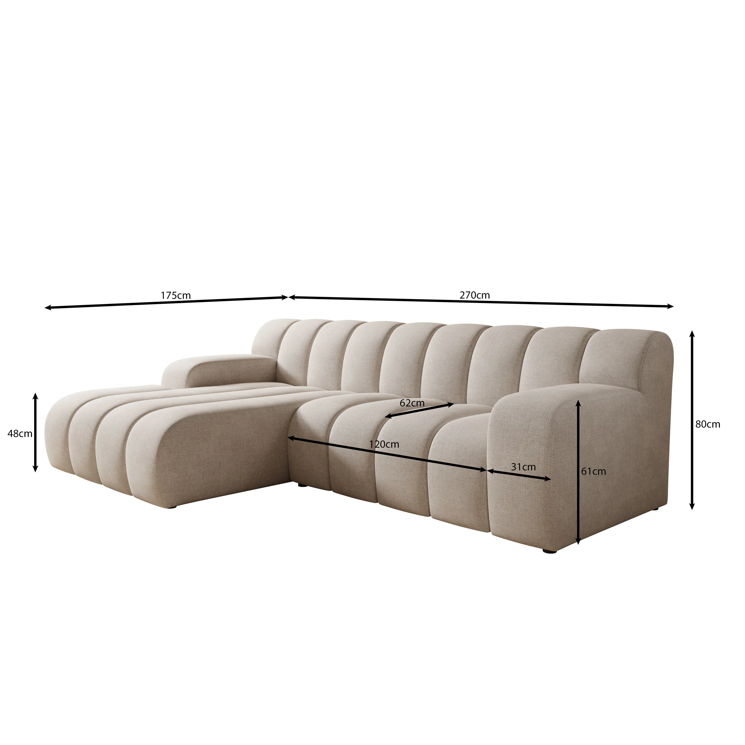 Brunello - Hoekbank 3-zits met chaise longue - Stof zwart - Links - Image 4