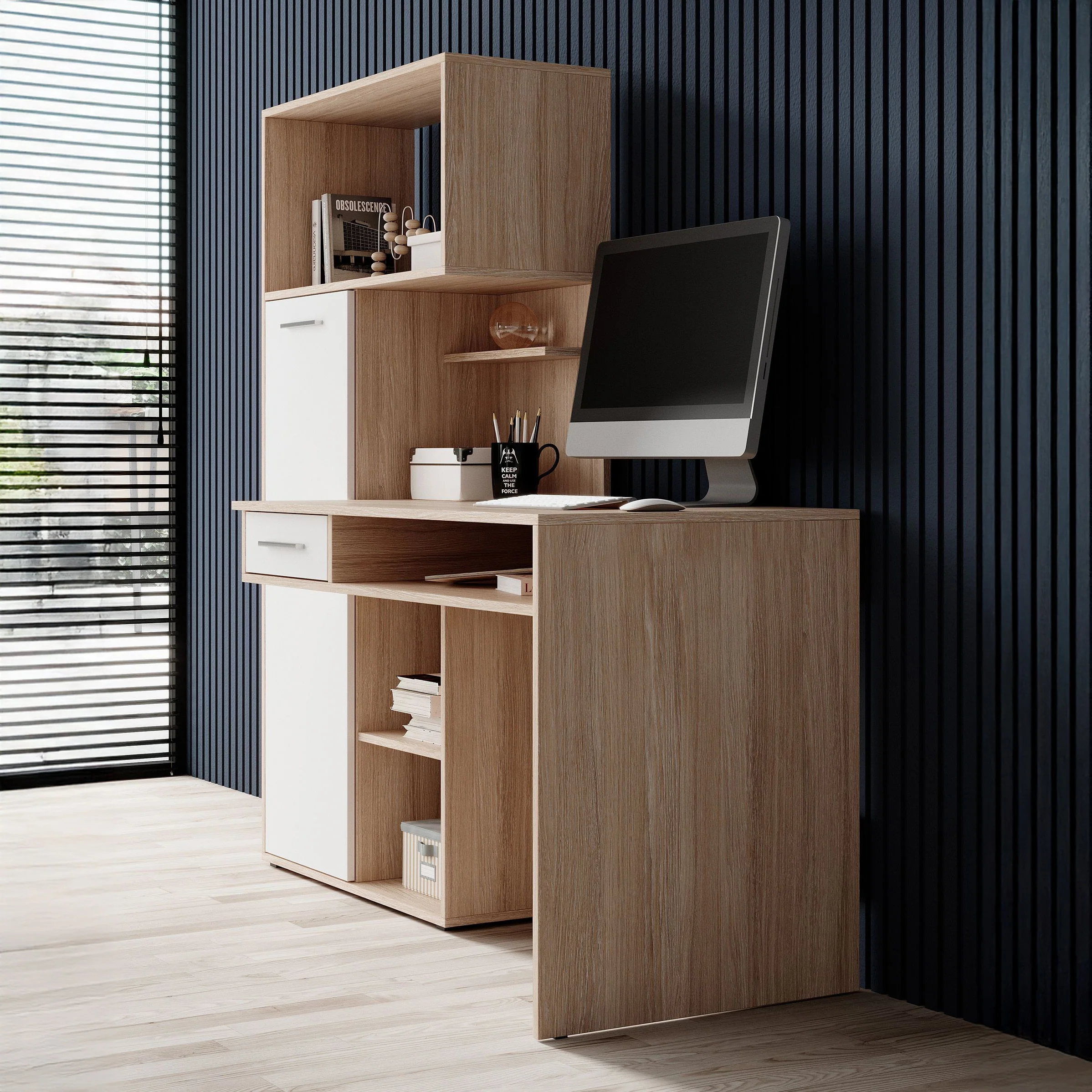 Harrah - Bureau - Eiken - Wit - 150 cm - Image 4