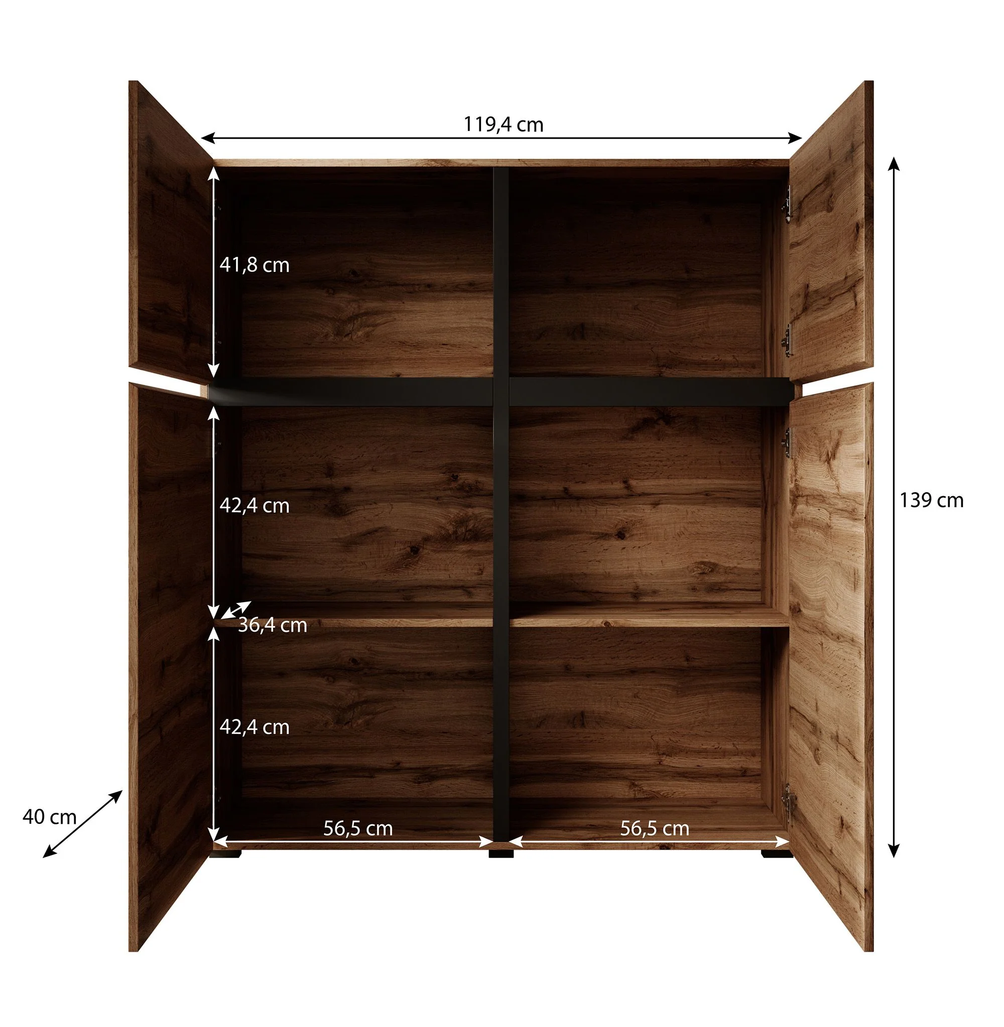 Cainan - Dressoir - Beige/zwart - 119x40x139 cm - Image 5