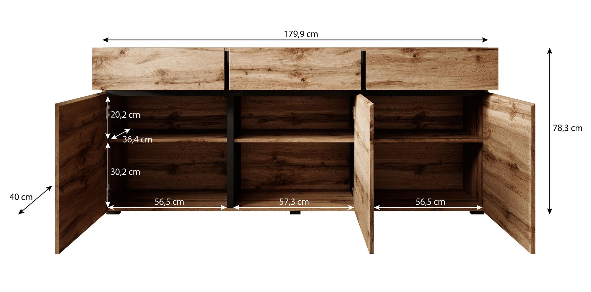 Cainan - Dressoir - Beige/zwart - 180x40x78 cm - Image 5