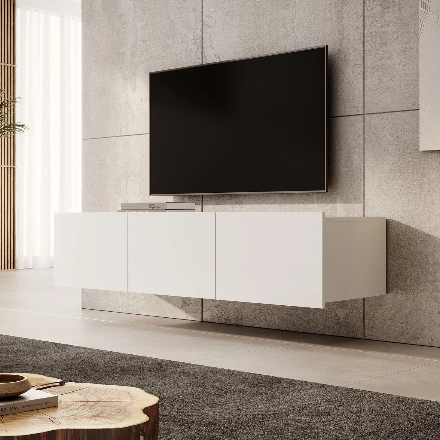 Calabas - TV-Meubel met 3 deuren - Wit - 150x43x37 cm