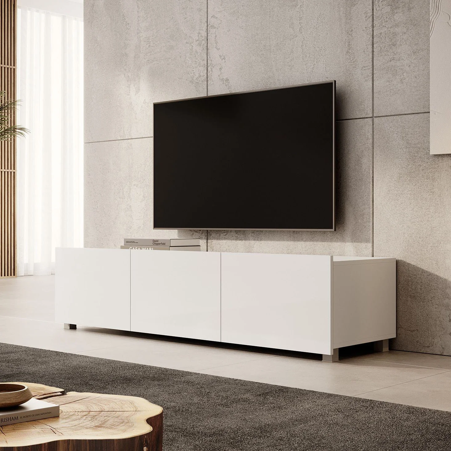 Calabas - TV-Meubel met 3 deuren - Wit - 150x43x37 cm - Image 3