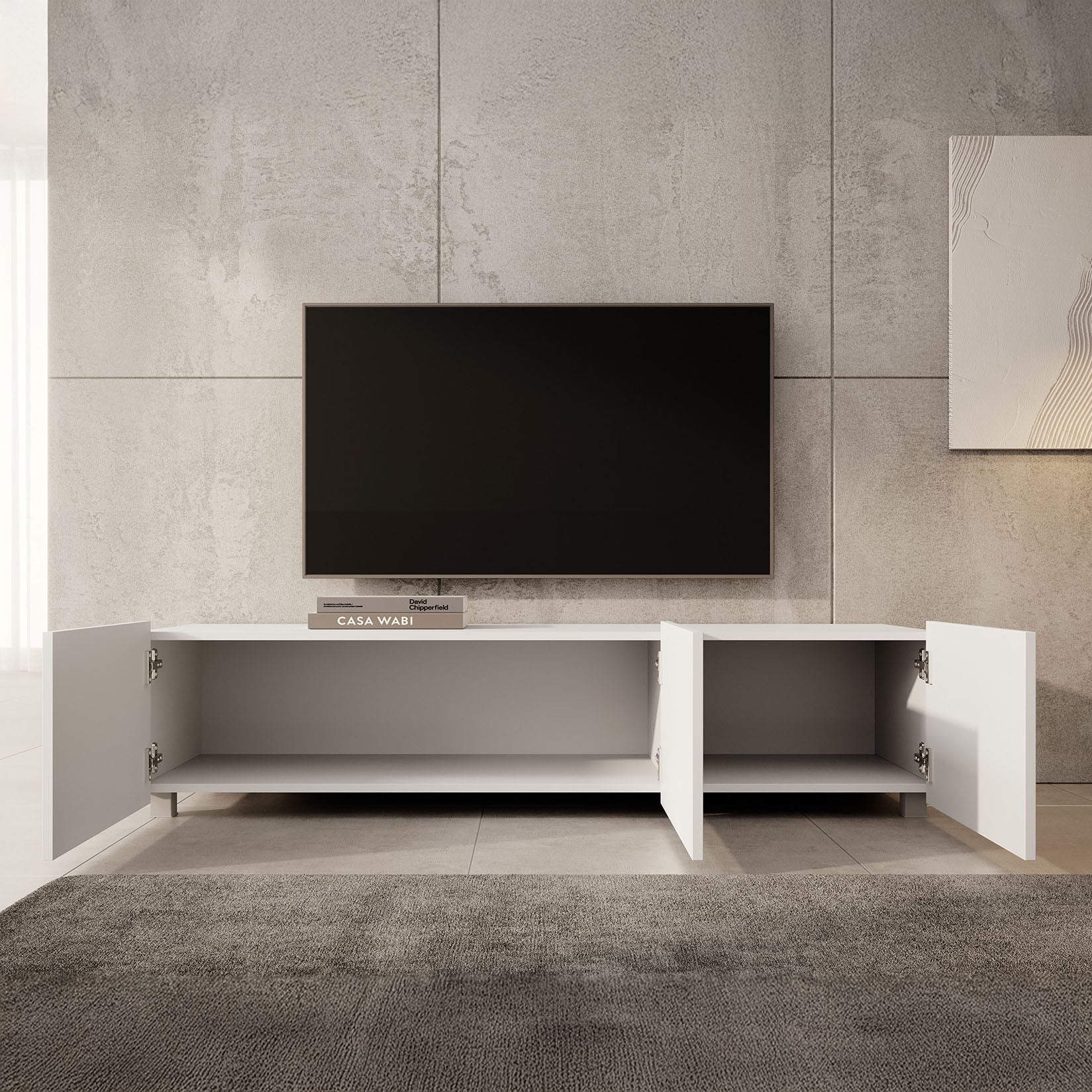 Calabas - TV-Meubel met 3 deuren - Wit - 150x43x37 cm - Image 4