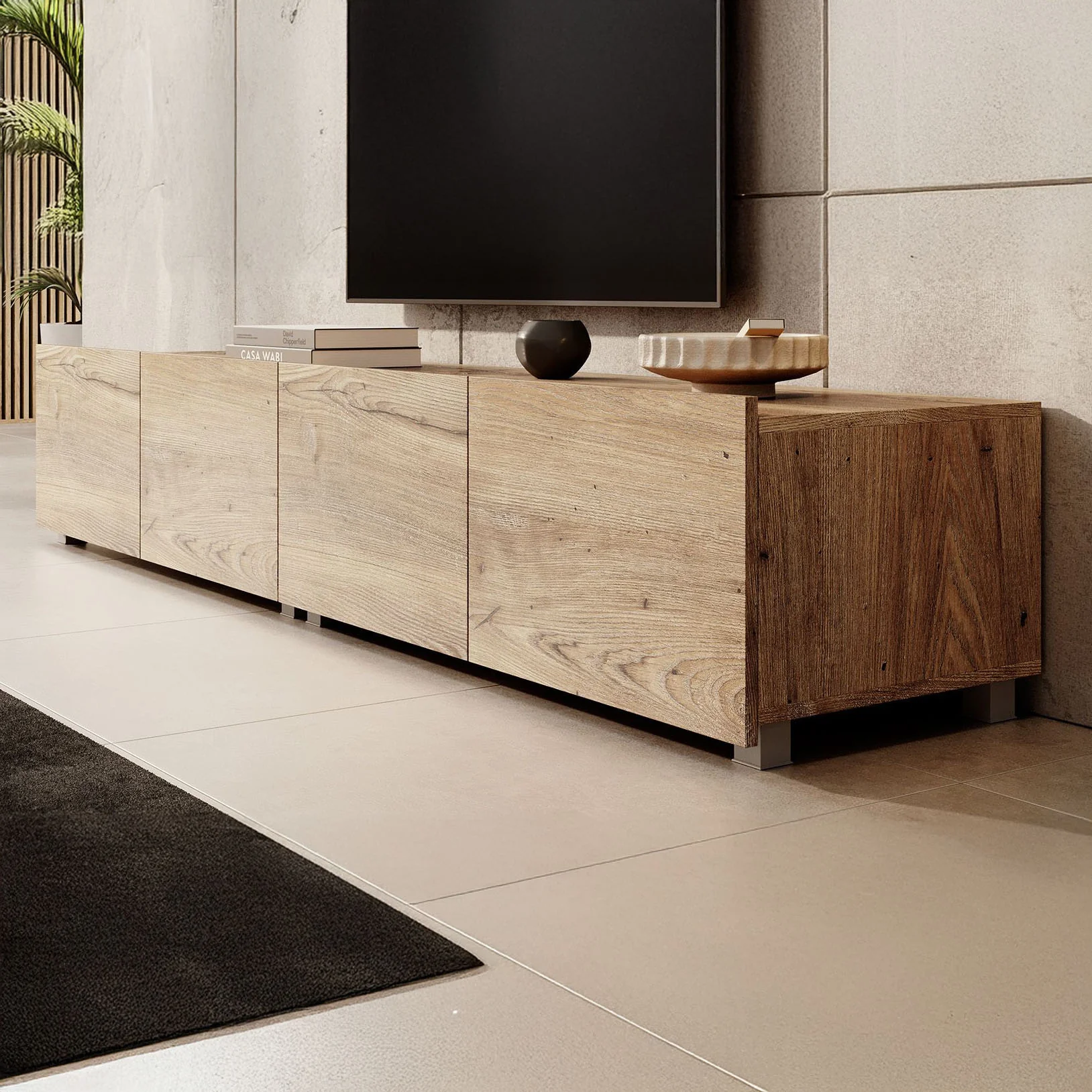 Calabas - TV-Meubel met 4 deuren - Kastanje - 200x43x37 cm - Image 8