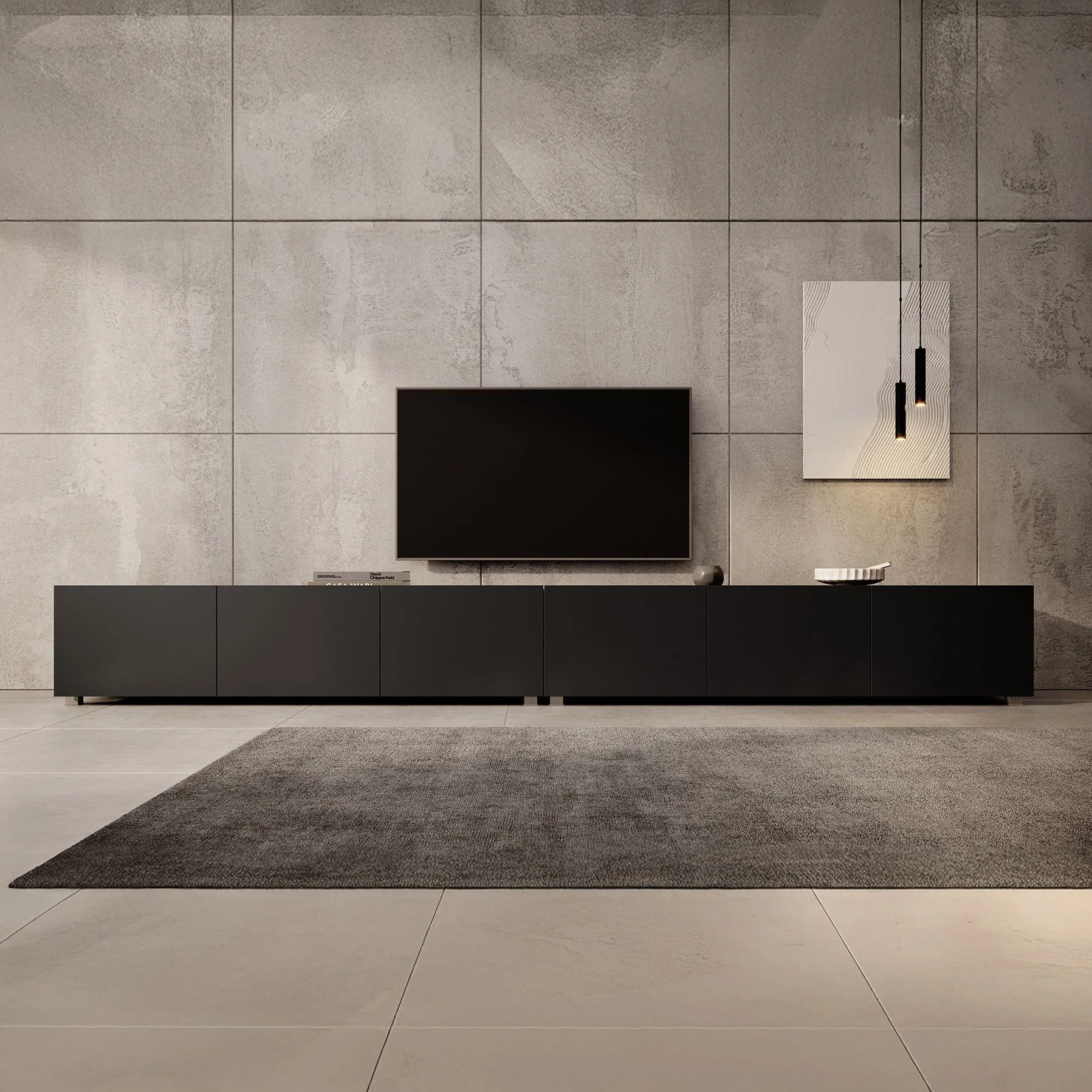 Calabas - TV-Meubel met 6 deuren - Mat zwart - 300x43x37 cm - Image 6