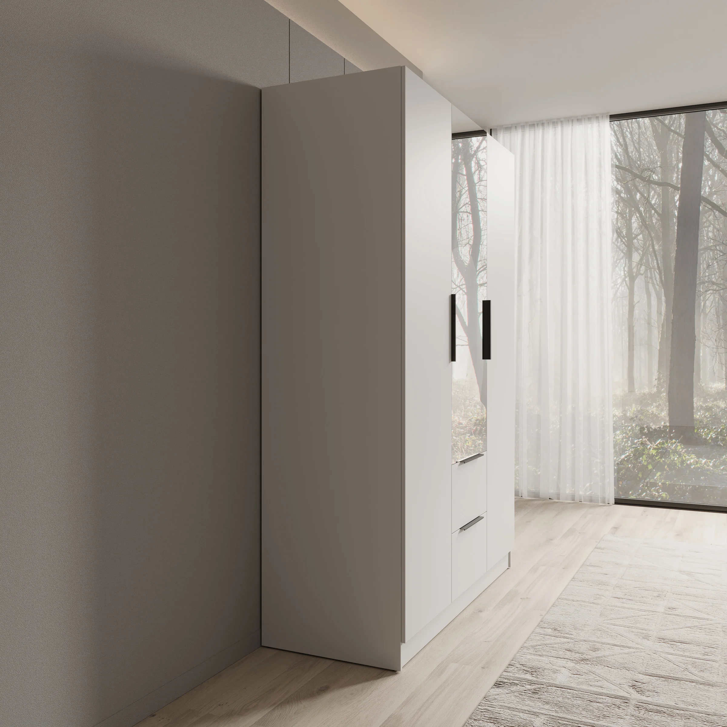 Caliero - Kledingkast 3-deurs met spiegel - Wit - 150x60x216 - Image 4