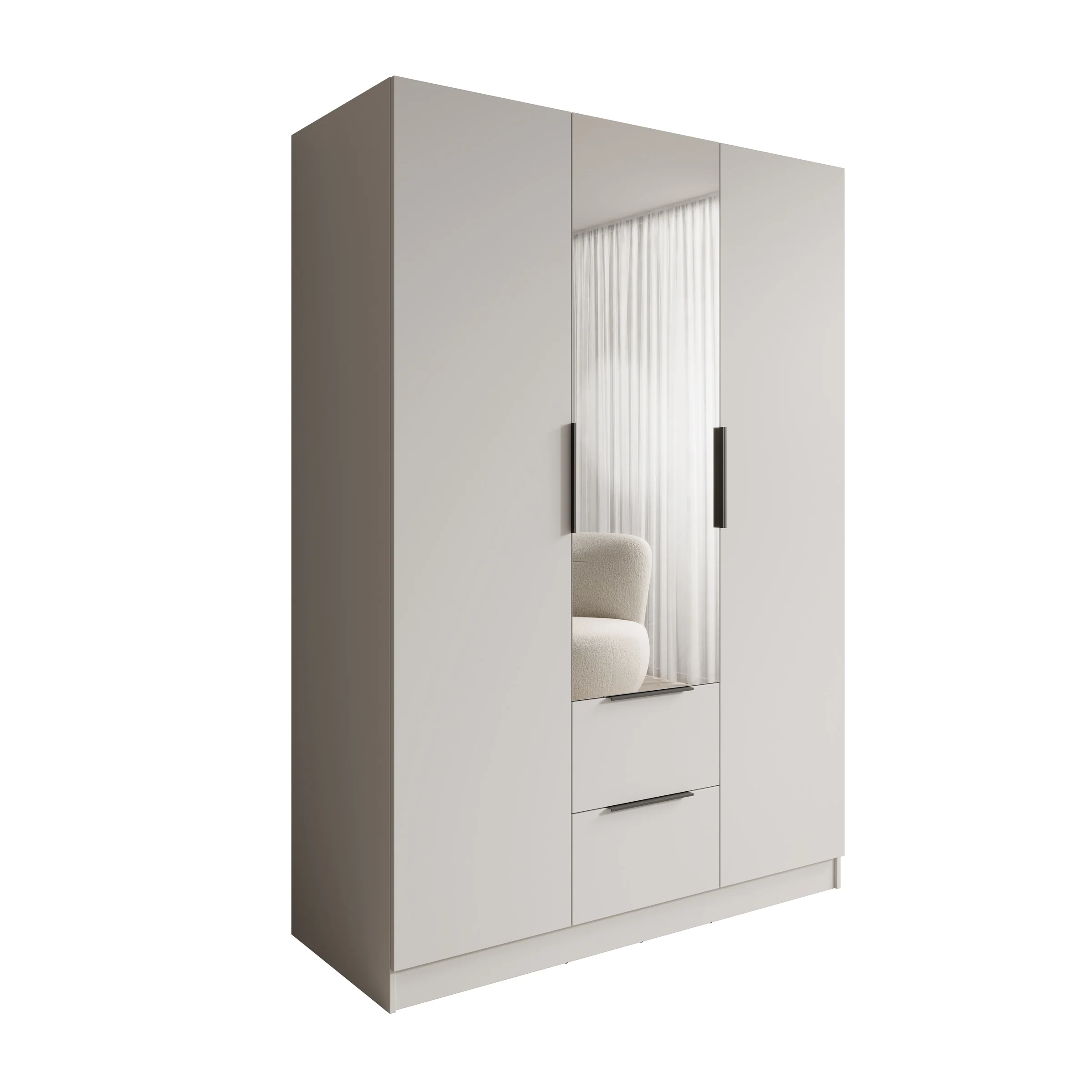 Caliero - Kledingkast 3-deurs met spiegel - Wit - 150x60x216 - Image 7