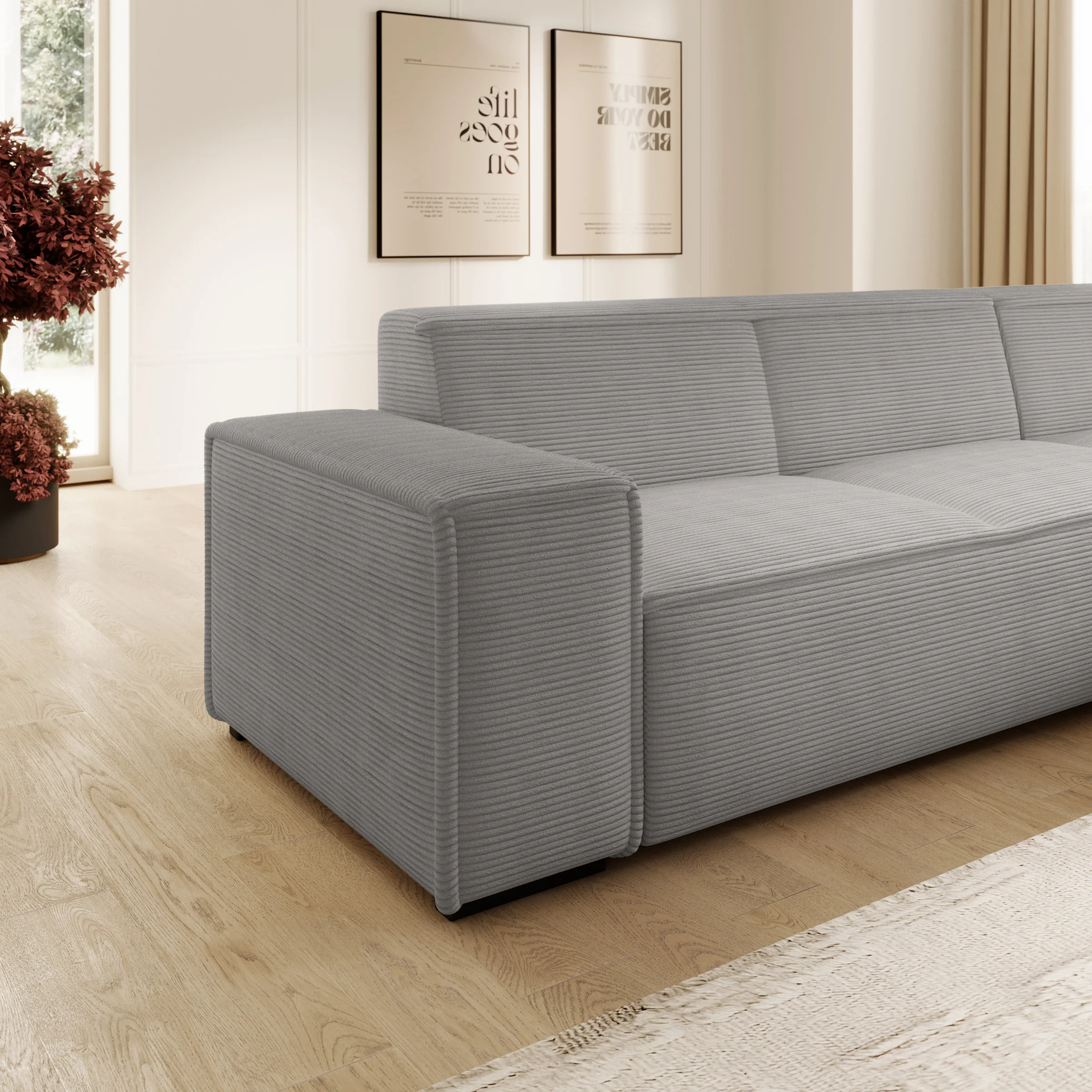 Cardiff - Hoekbank 3-zits met chaise longue - Ribstof grijs - Rechts - Image 3