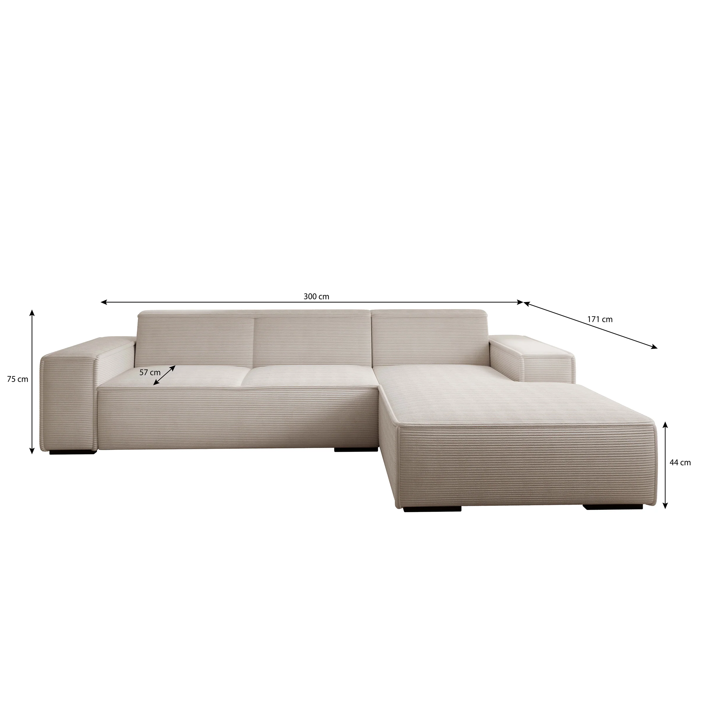 Cardiff - Hoekbank 3-zits met chaise longue - Ribstof grijs - Rechts - Image 4