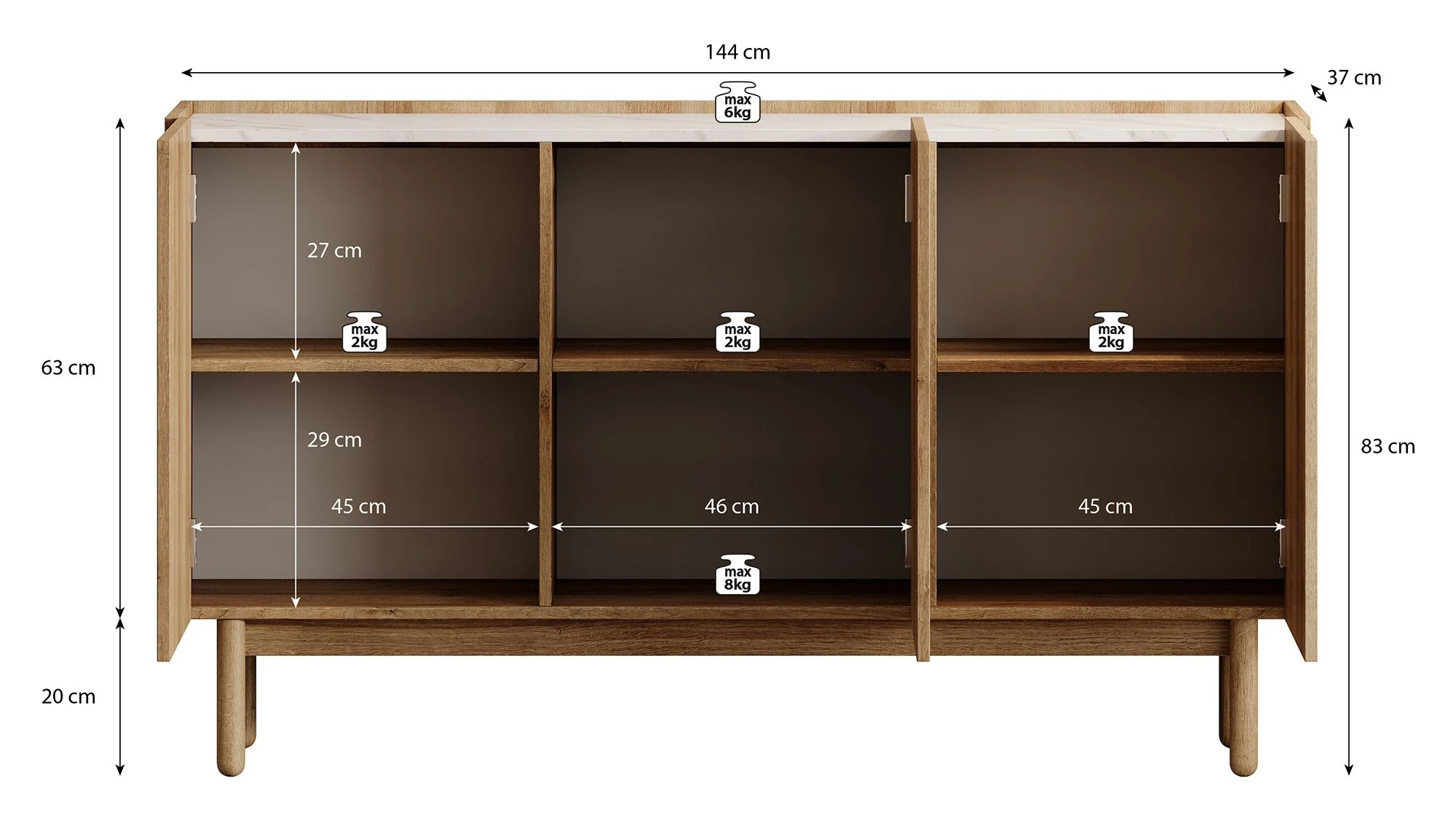 Cayenne 2 - Dressoir - Eiken - 144x37x83 cm - Image 5