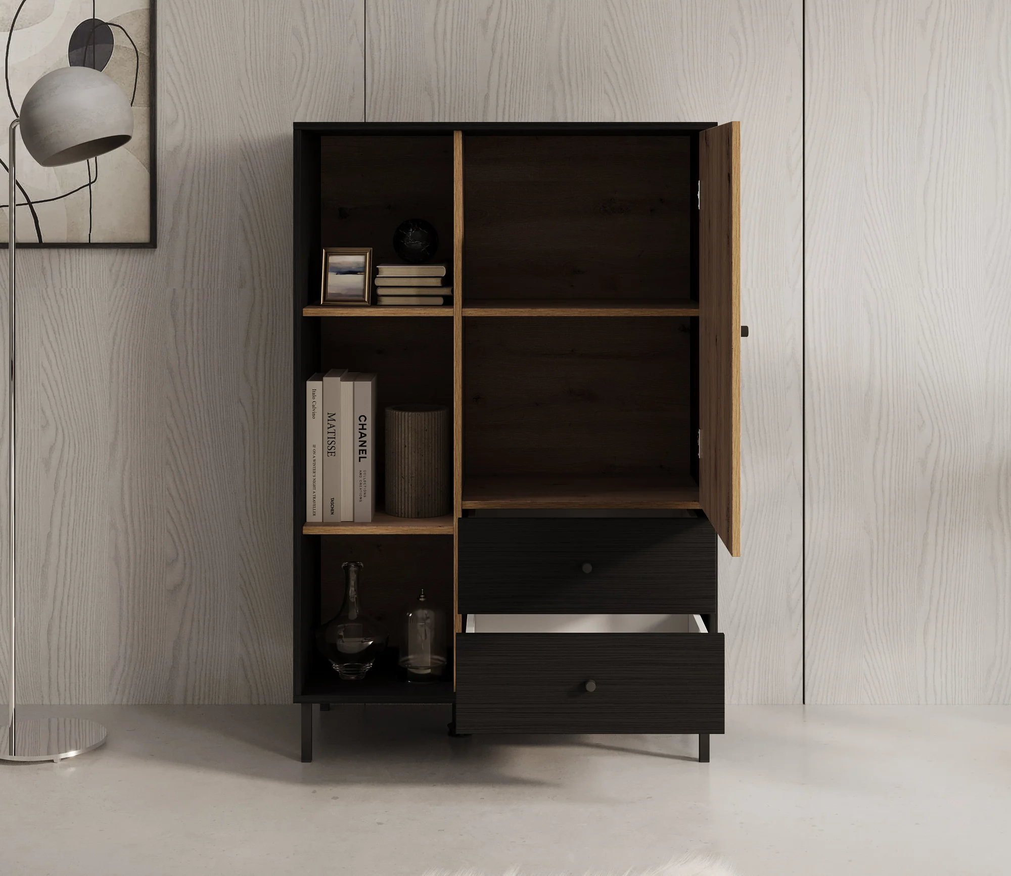 Charles 1 - Vitrinekast - Zwart - 87x40x131 cm - Image 3