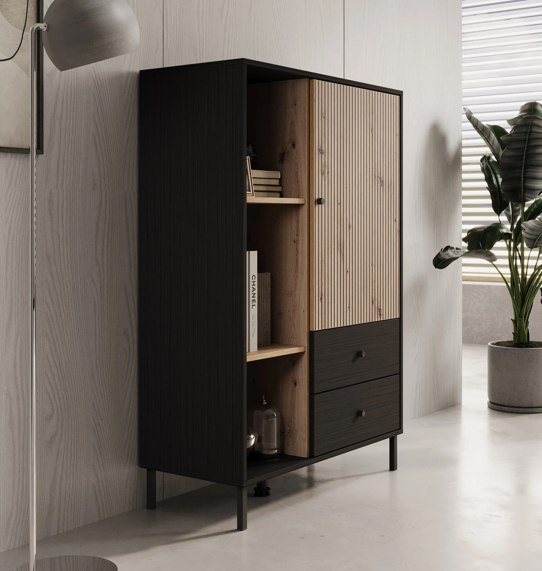Charles 1 - Vitrinekast - Zwart - 87x40x131 cm - Image 4