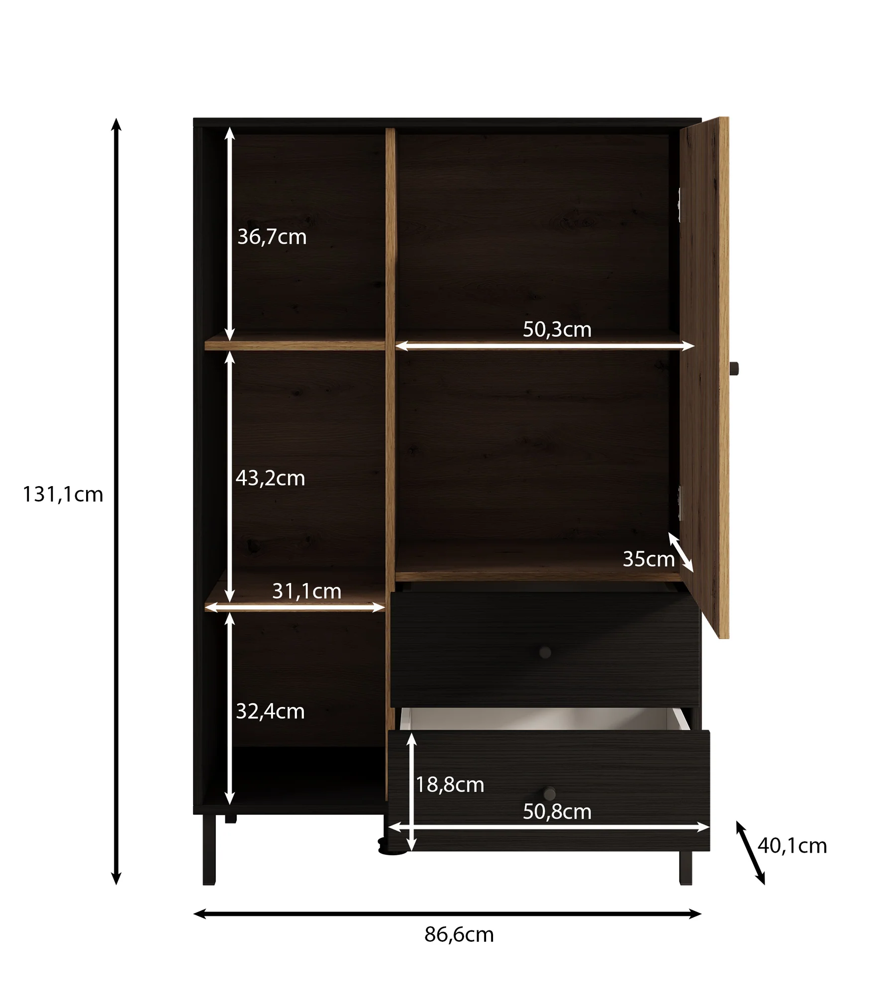 Charles 1 - Vitrinekast - Zwart - 87x40x131 cm - Image 5