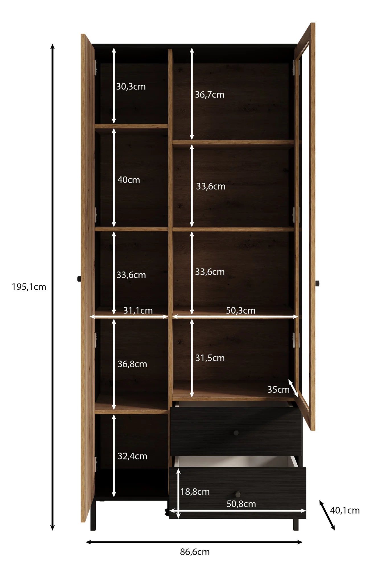 Charles 2 - Vitrinekast - Eiken - 87x40x195 cm - Image 5