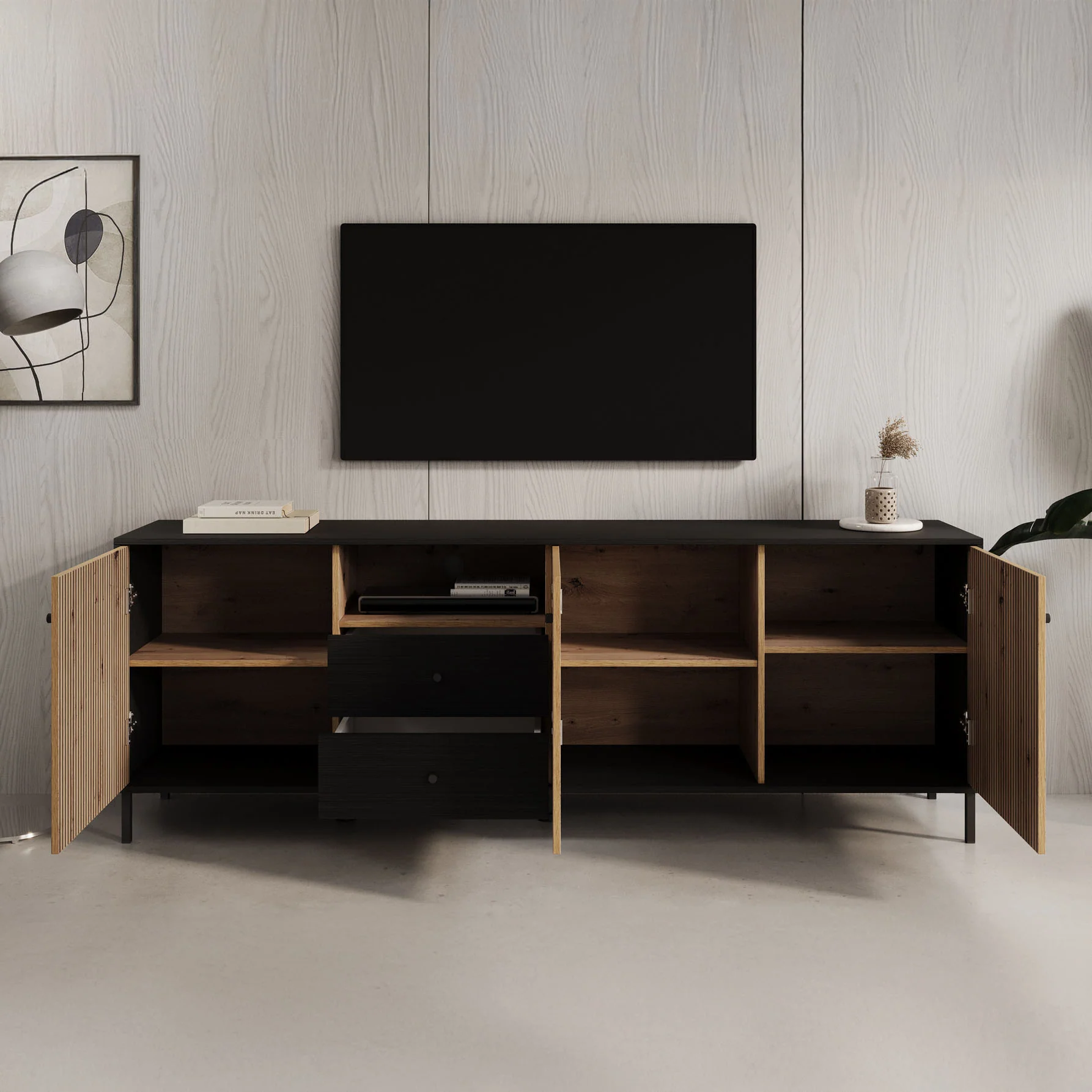 Charles - TV-Meubel met 3 deuren - Eiken - 208 cm - Image 2