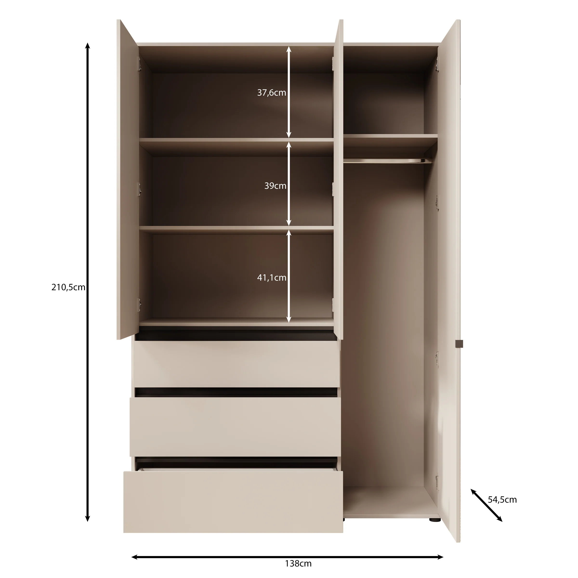 Cirelle 2 - Kledingkast 3-deurs - Beige - 138x55x211 cm - Image 5