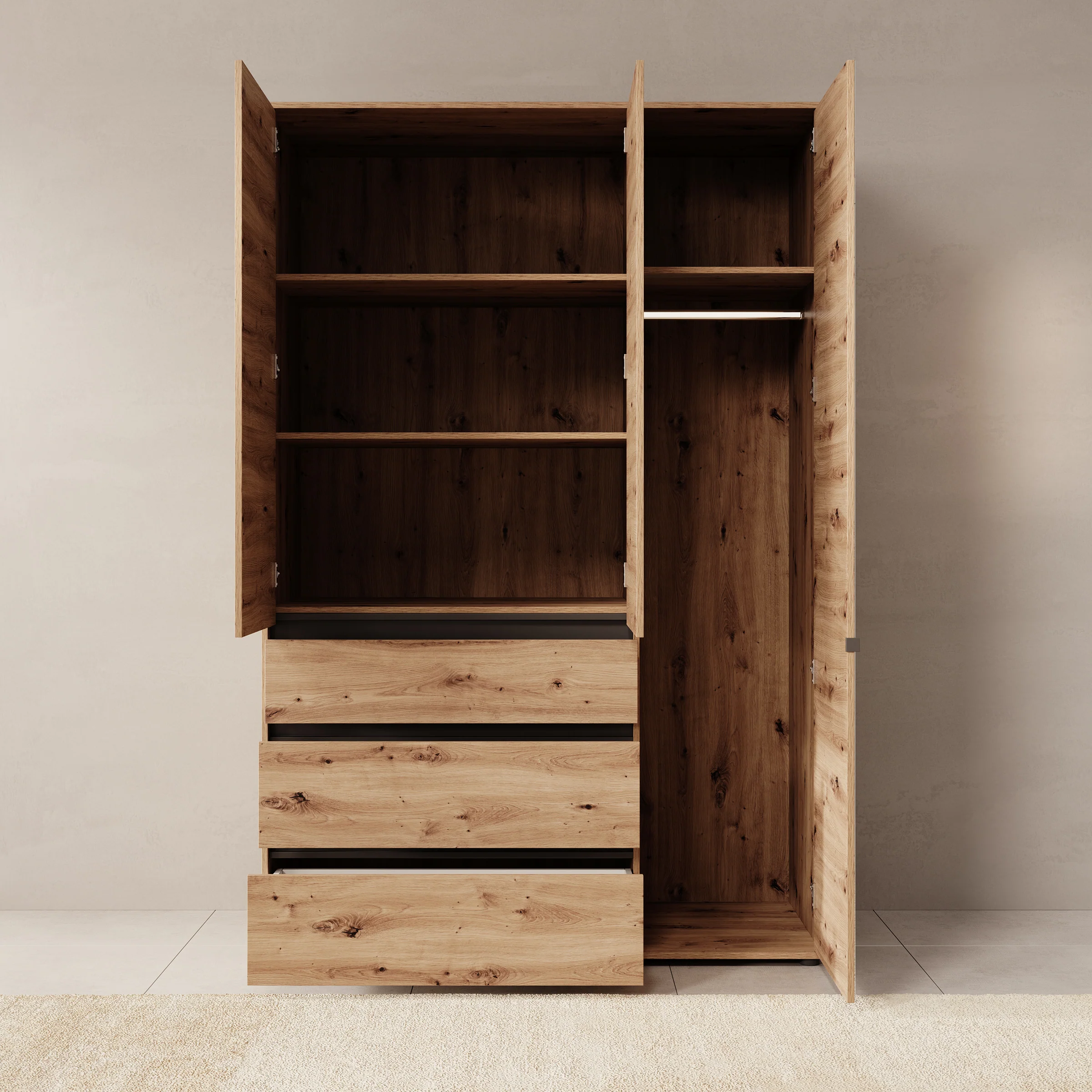 Cirelle 2 - Kledingkast 3-deurs - Eikenpatroon - 138x55x211 - Image 2