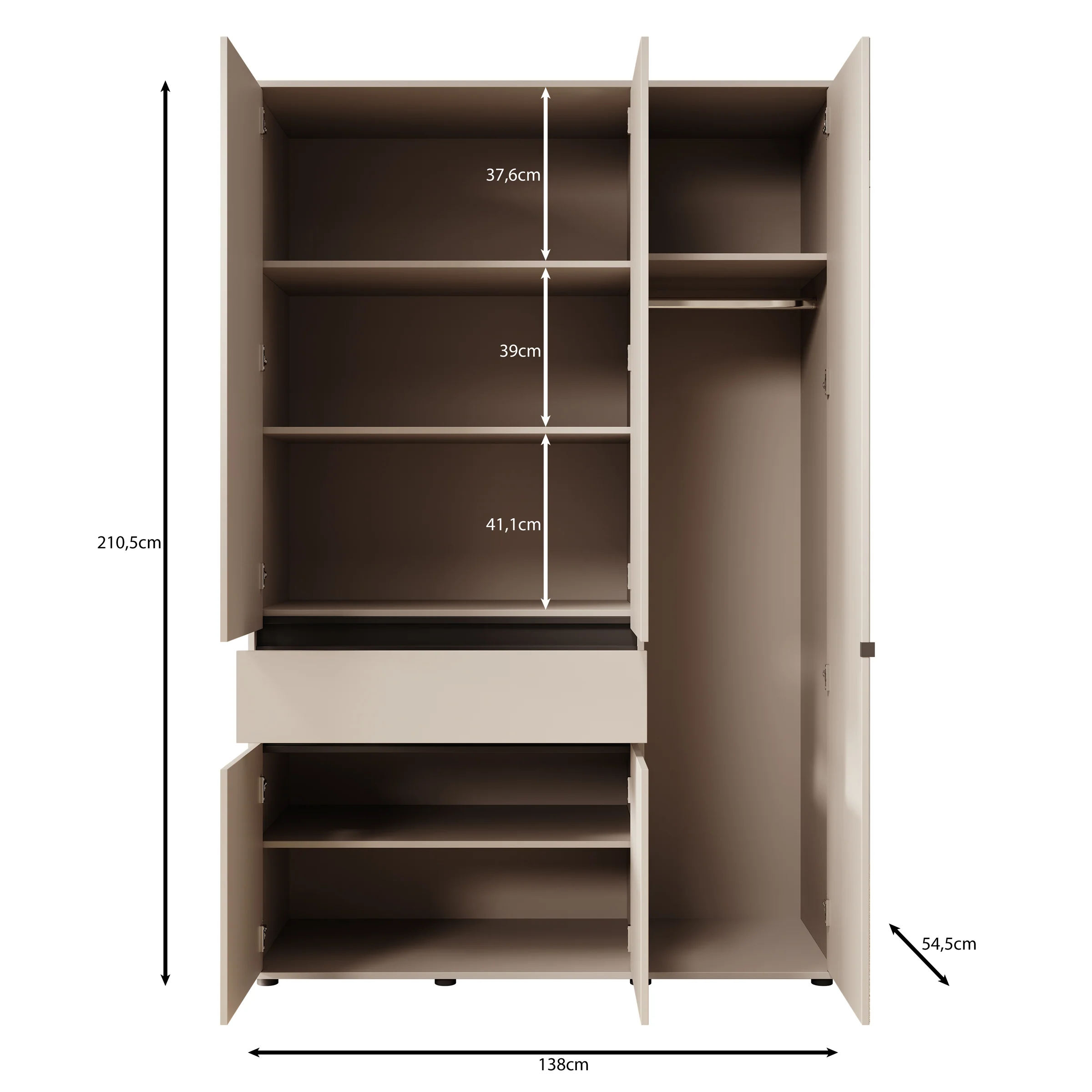 Cirelle - Kledingkast 5-deurs - Beige - 138x55x211 cm - Image 5