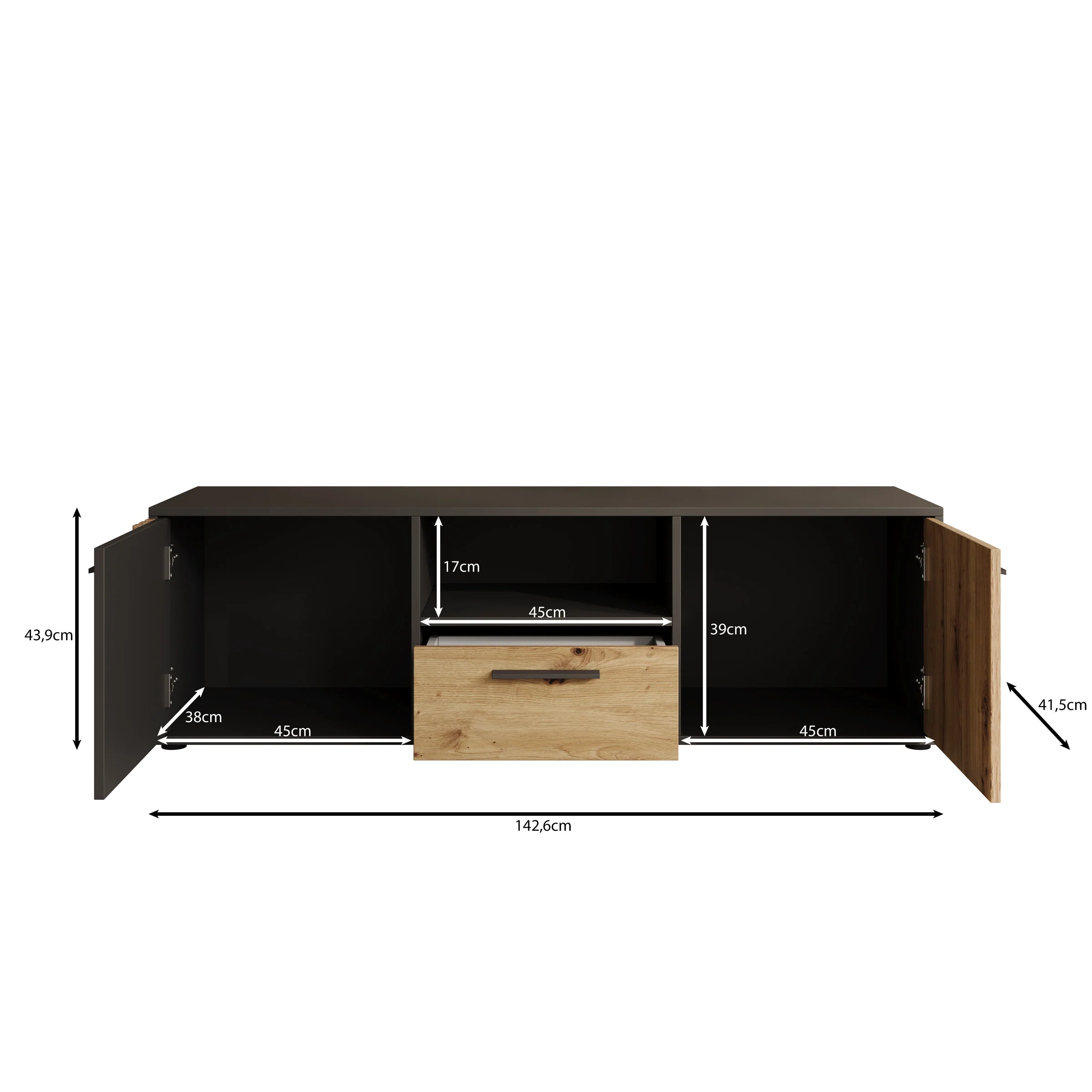 Clover - TV-Meubel - Eiken/Zwart - 143x42x44 cm - Image 5