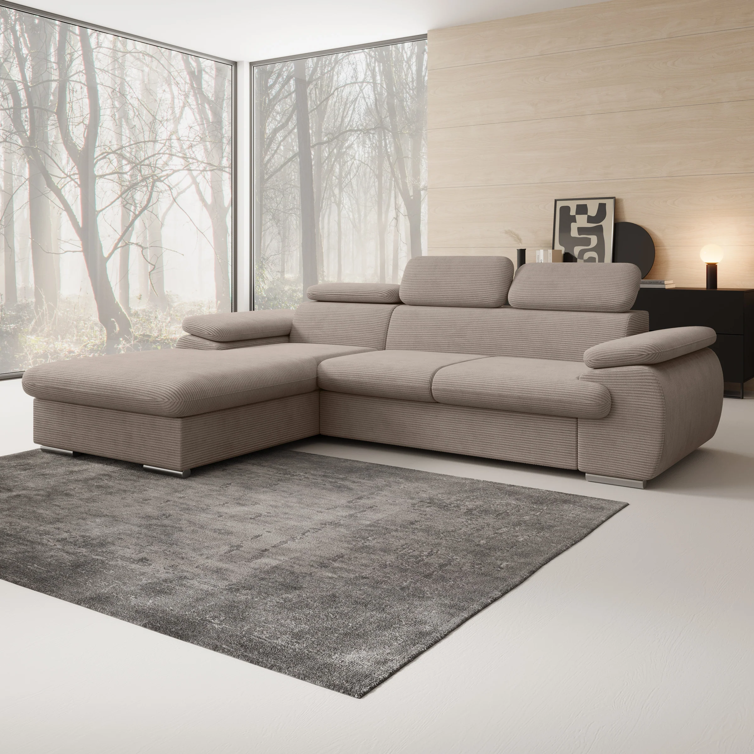 Cordoba - Hoekbank 3-zits met chaise longue - Ribstof bruin - Links