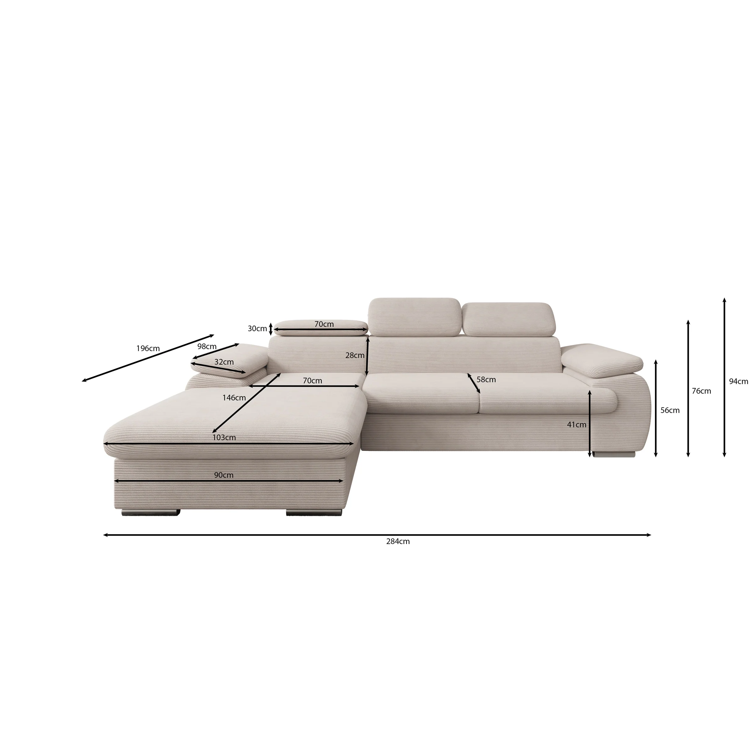 Cordoba - Hoekbank 3-zits met chaise longue - Ribstof bruin - Links - Image 5