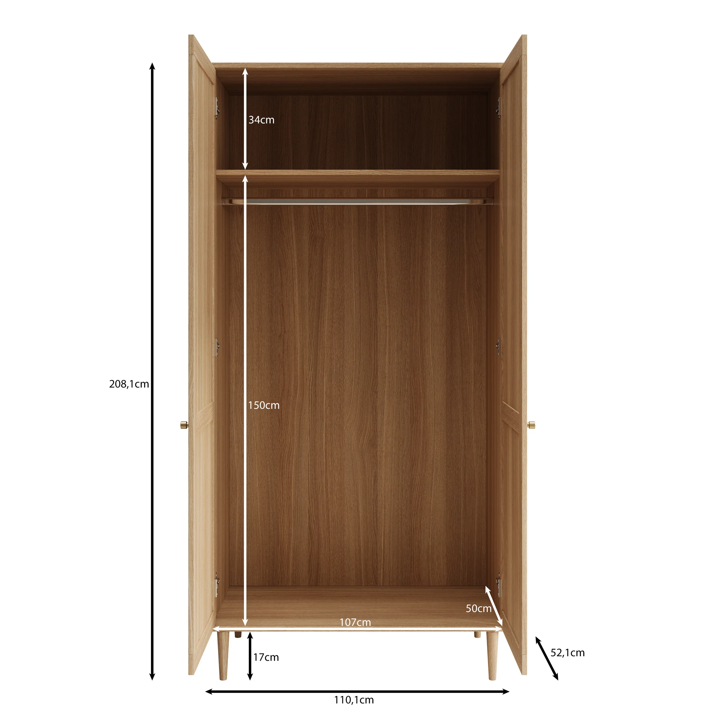 Crimson - Kledingkast 2-deurs - Eiken - 110x52x208 cm - Image 5