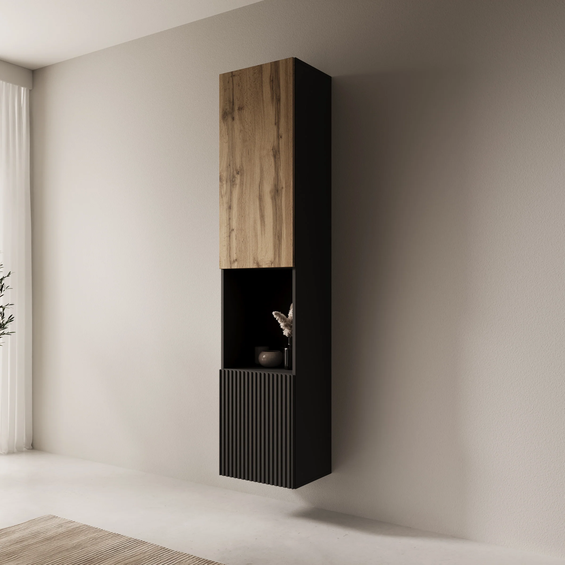 Cruzar 2 - Vitrinekast - Zwart/Eiken - 40x30x180 cm