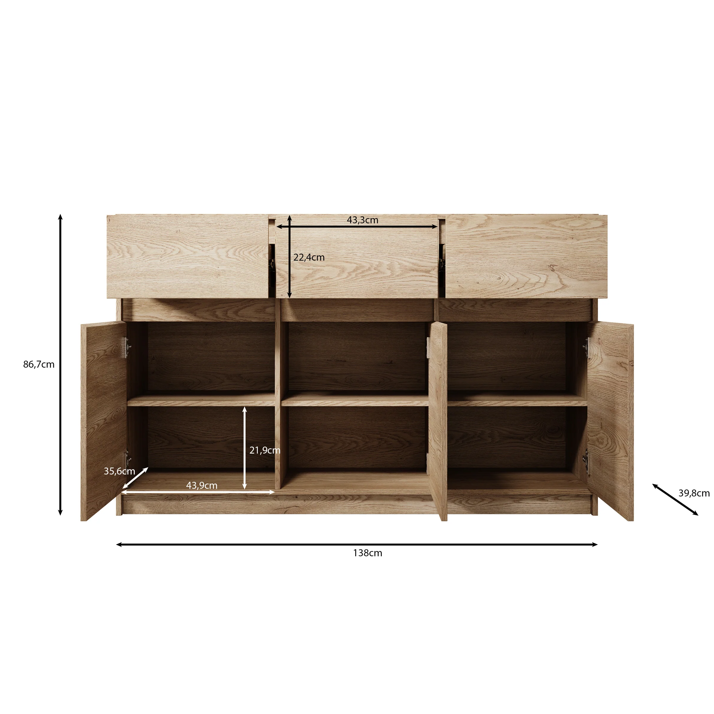 Cuarto 2 - Dressoir - Eiken - 138x40x87 cm - Image 5