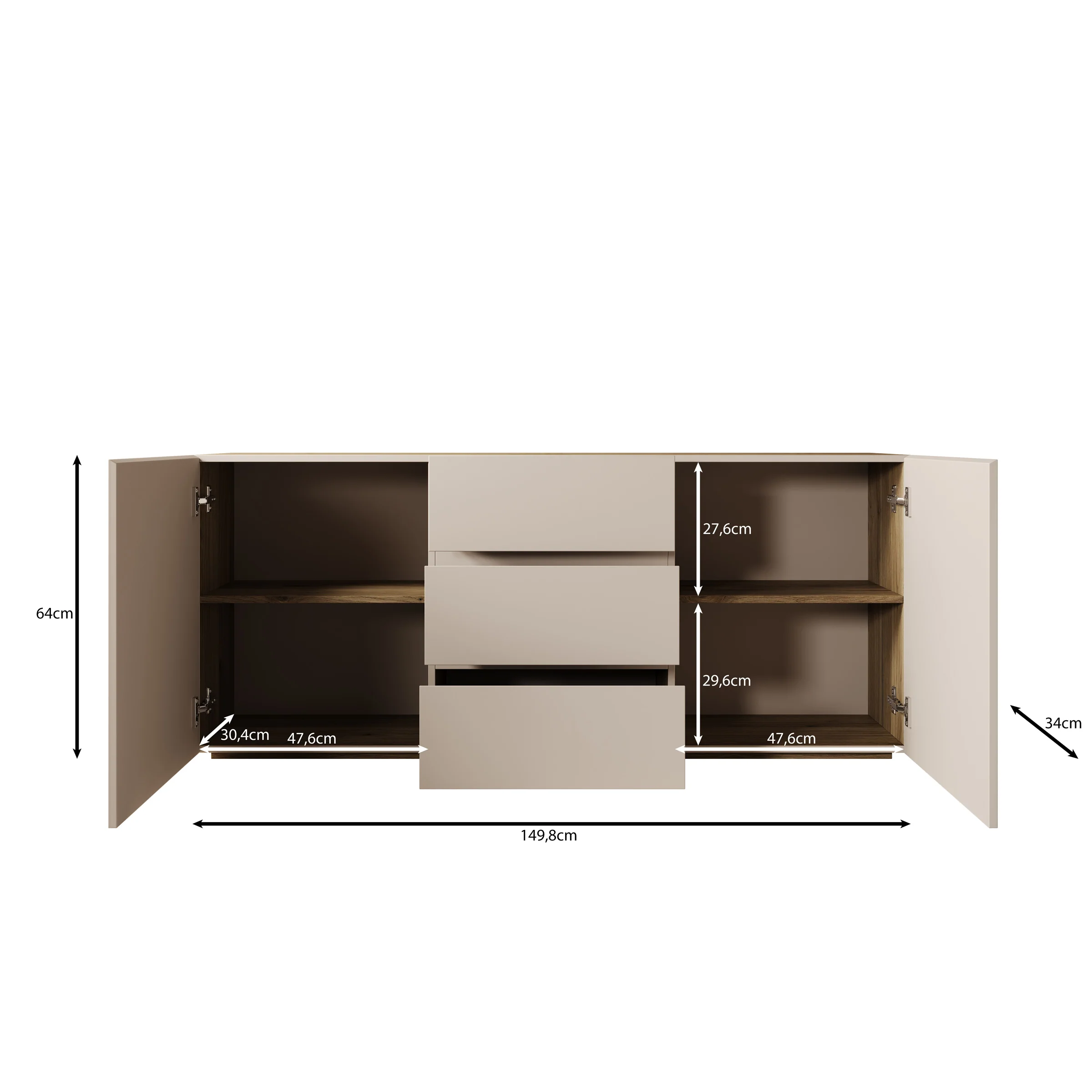 Cumi - Dressoir - Beige/Eikenpatroon - 150x34x64 cm - Image 6