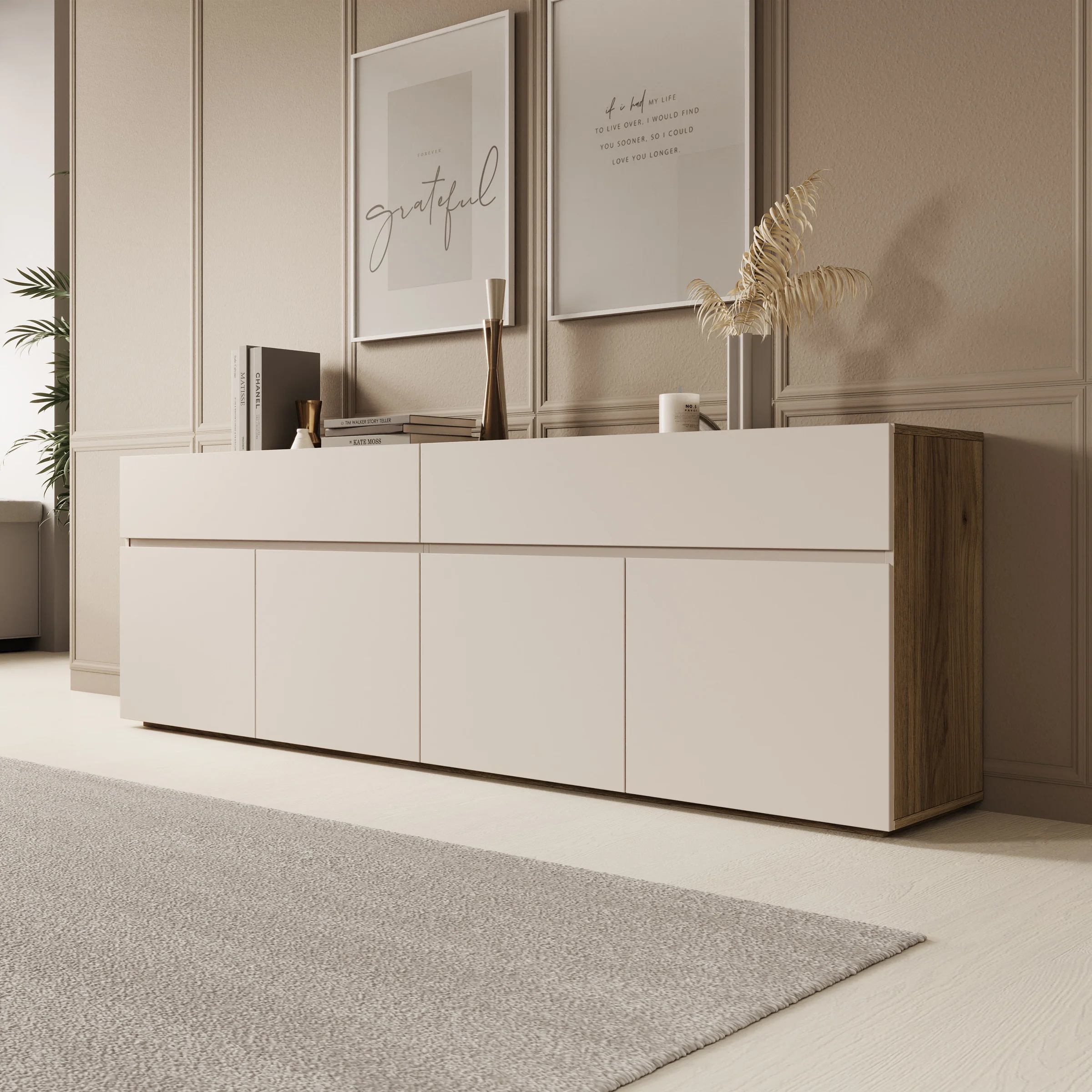 Cumi - Dressoir - Beige/Eikenpatroon - 200x34x64 cm