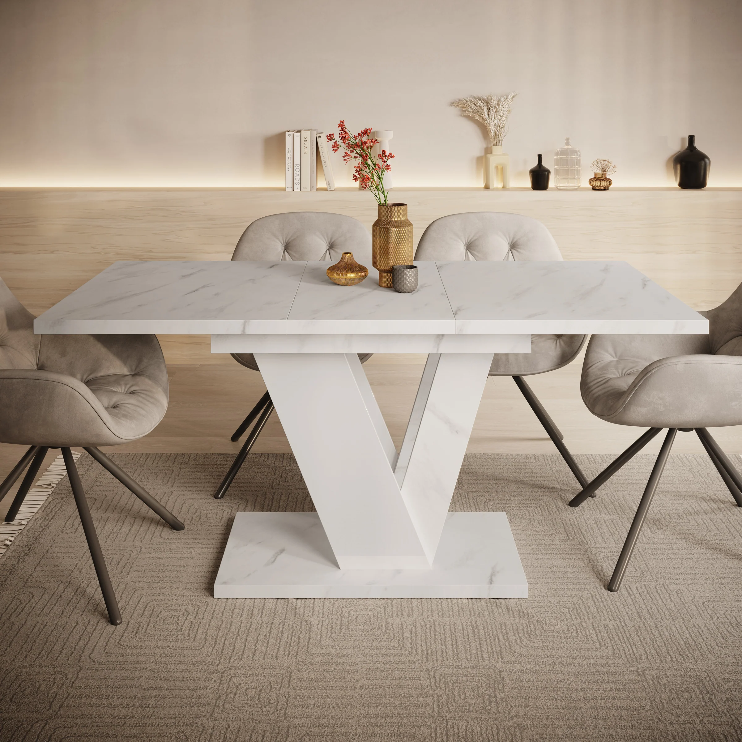 Dayman - Eetkamertafel - Wit/marmerlook - 120x80x76 cm - Image 3