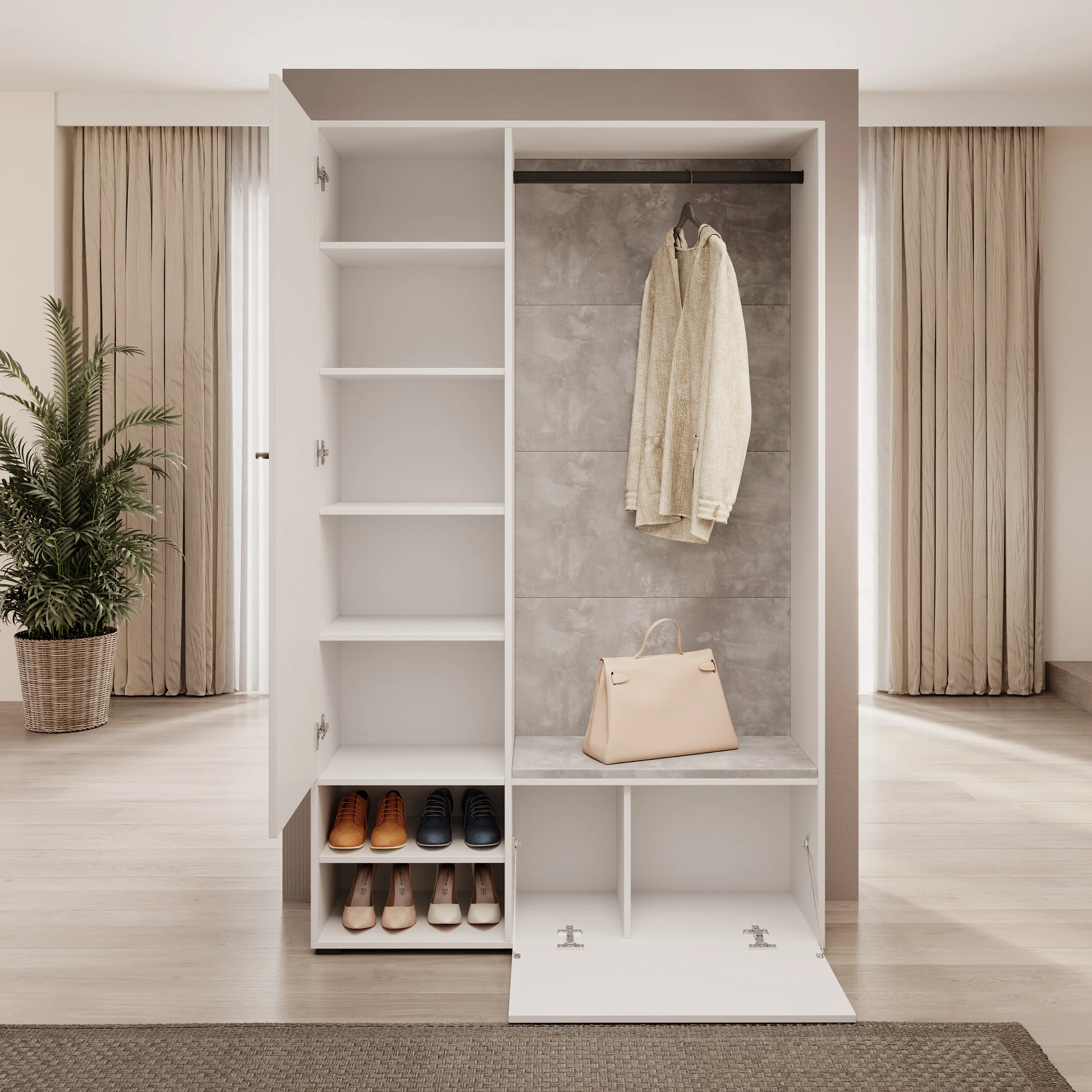 Deacon - Halkast 1 deur - Wit - 117x33x190 cm - Image 2