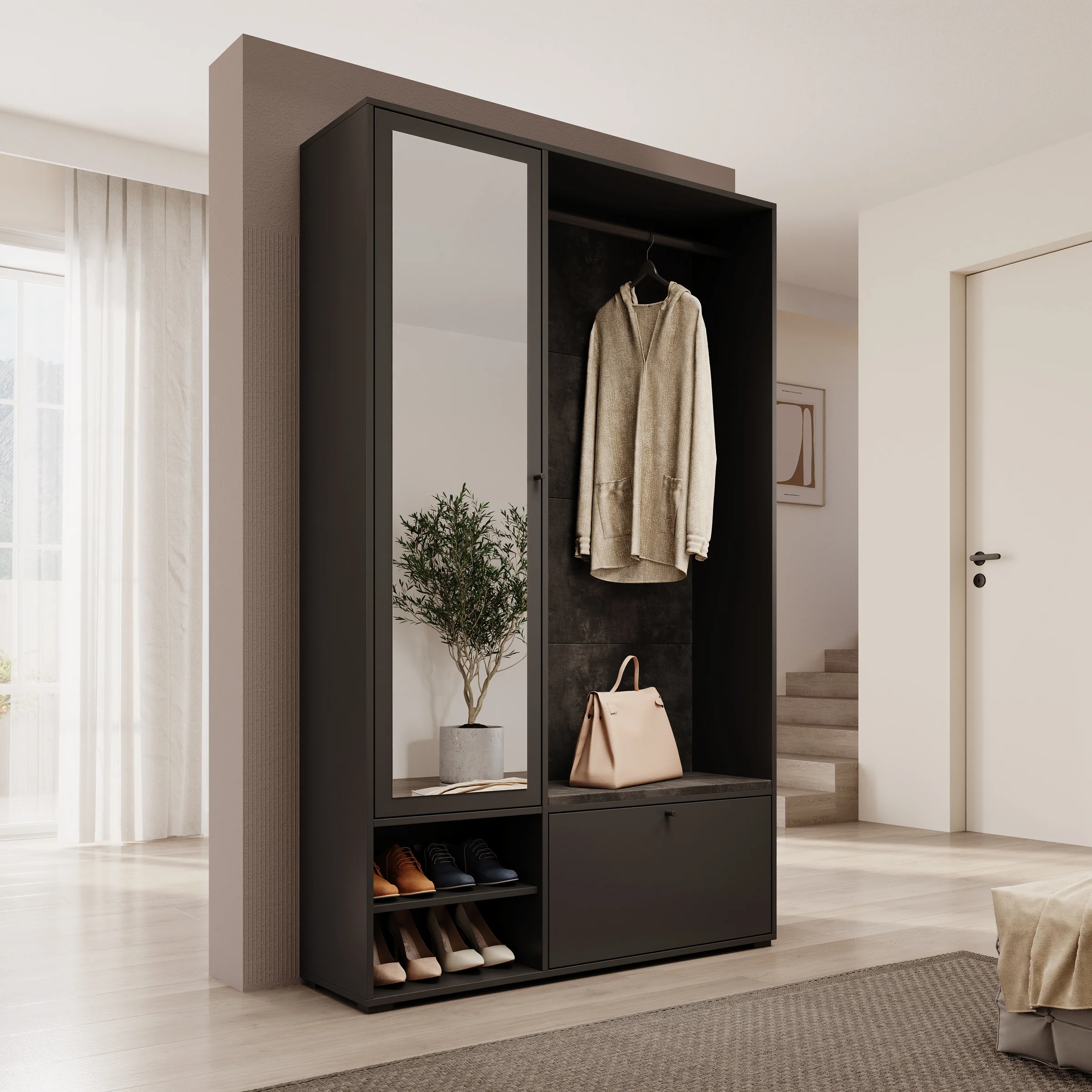 Deacon - Halkast 1 deur - Zwart - 117x33x190 cm - Image 4