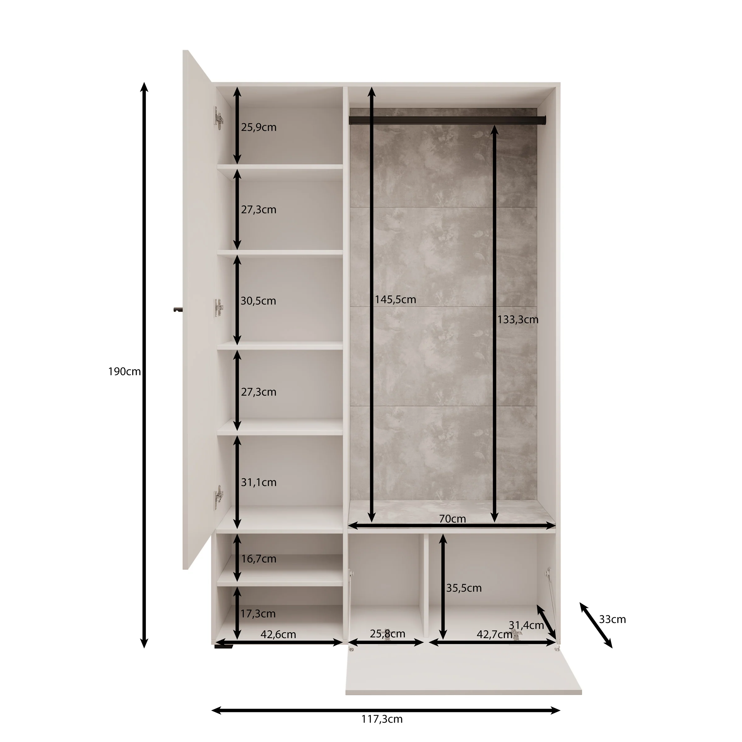 Deacon - Halkast 1 deur - Zwart - 117x33x190 cm - Image 5