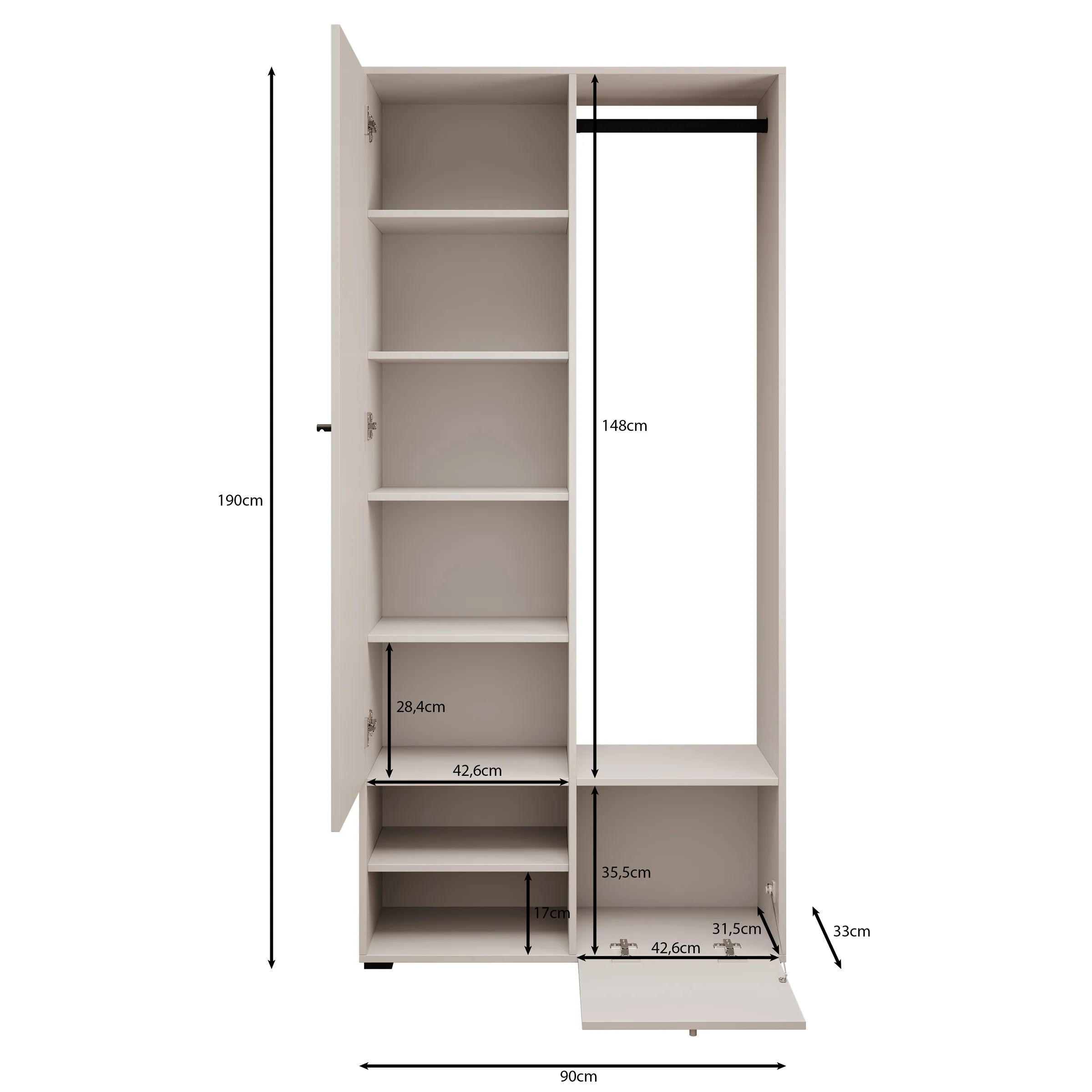 Deacon - Halkast met 2 deuren - Wit - 90x33x190 cm - Image 5